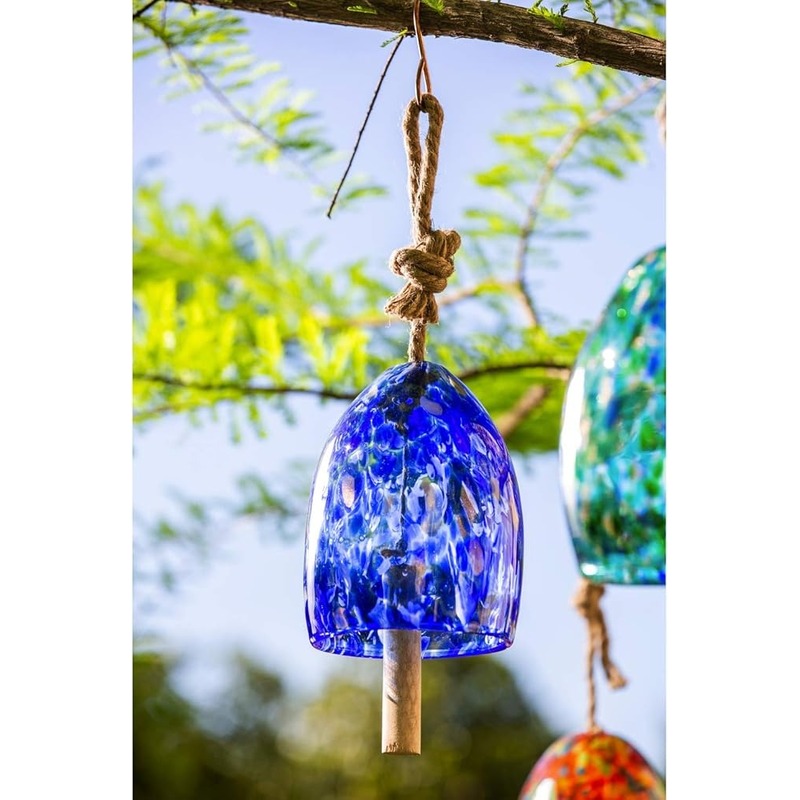 Evergreen Colorful Art Glass Wind Chime, Deep Blue, Solid Wood Striker, Natural Deep Tone, 8 in.