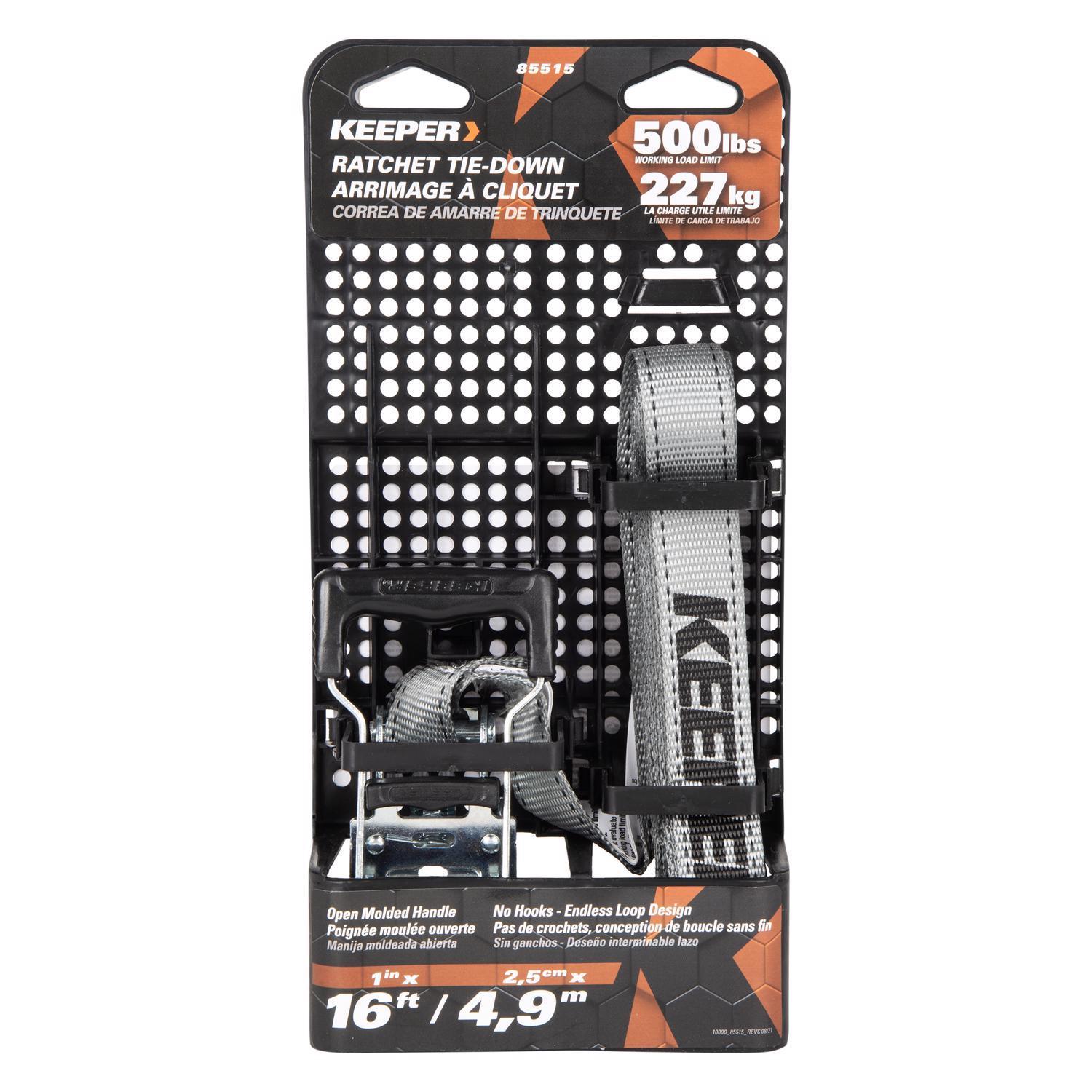 Keeper 1 in. W X 16 ft. L Gray Tie Down w/Ratchet 500 lb 1 pk