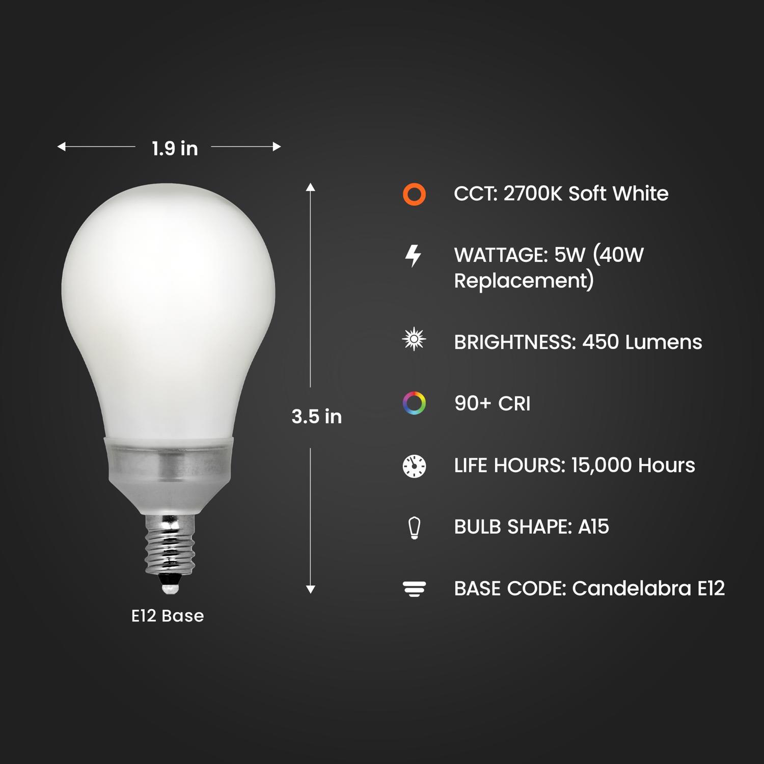 Feit Enhance A15 E12 (Candelabra) LED Bulb Soft White 40 Watt Equivalence 2 pk