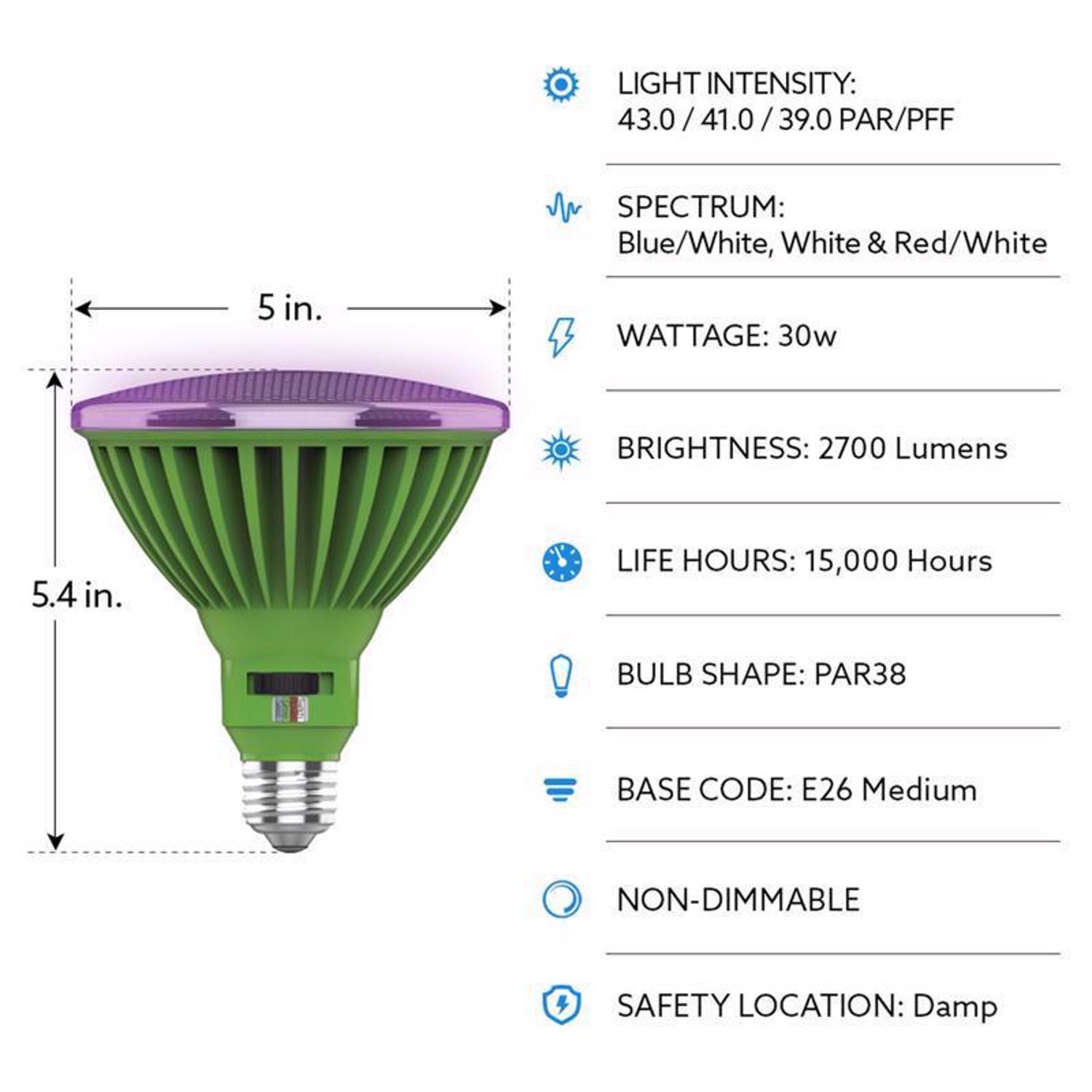 Feit PAR38 E26 (Medium) LED Grow Light Clear 30 Watt Equivalence 1 pk