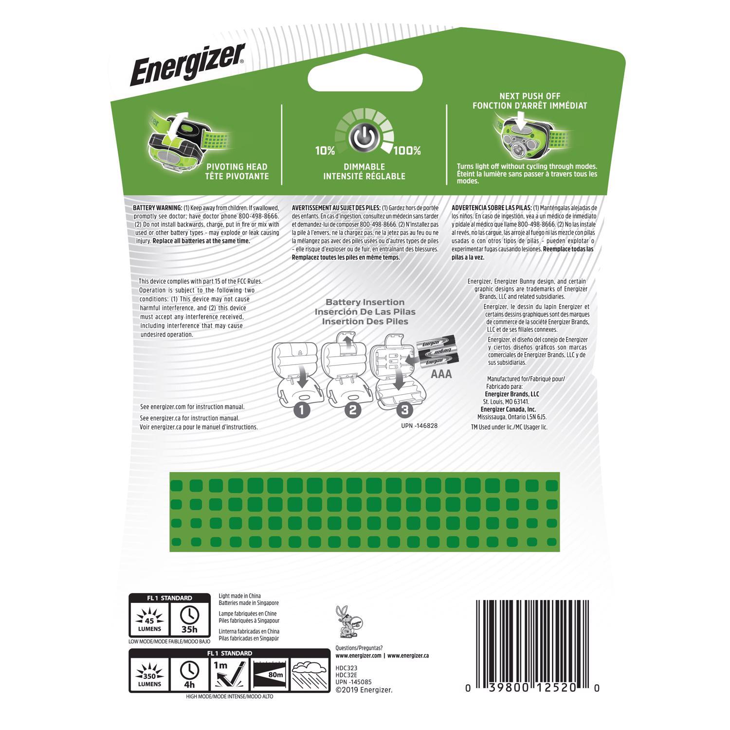 Energizer Vision HD + 350 lm Green LED Head Lamp AAA Battery