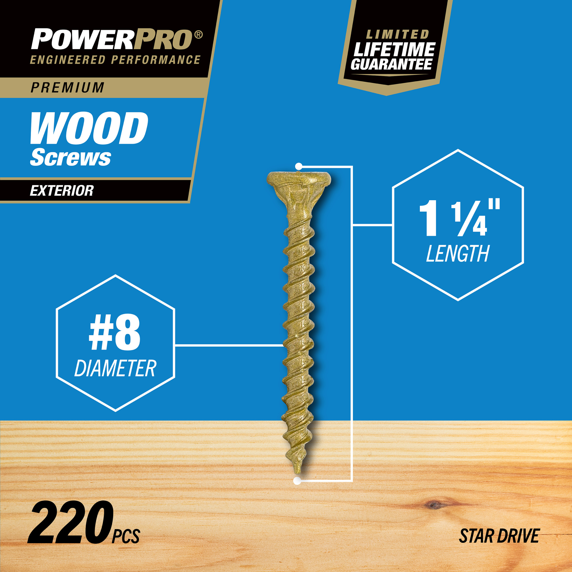 Power Pro Premium Exterior Wood Screws (#8 x 1-1/4 in.) - 220 pc