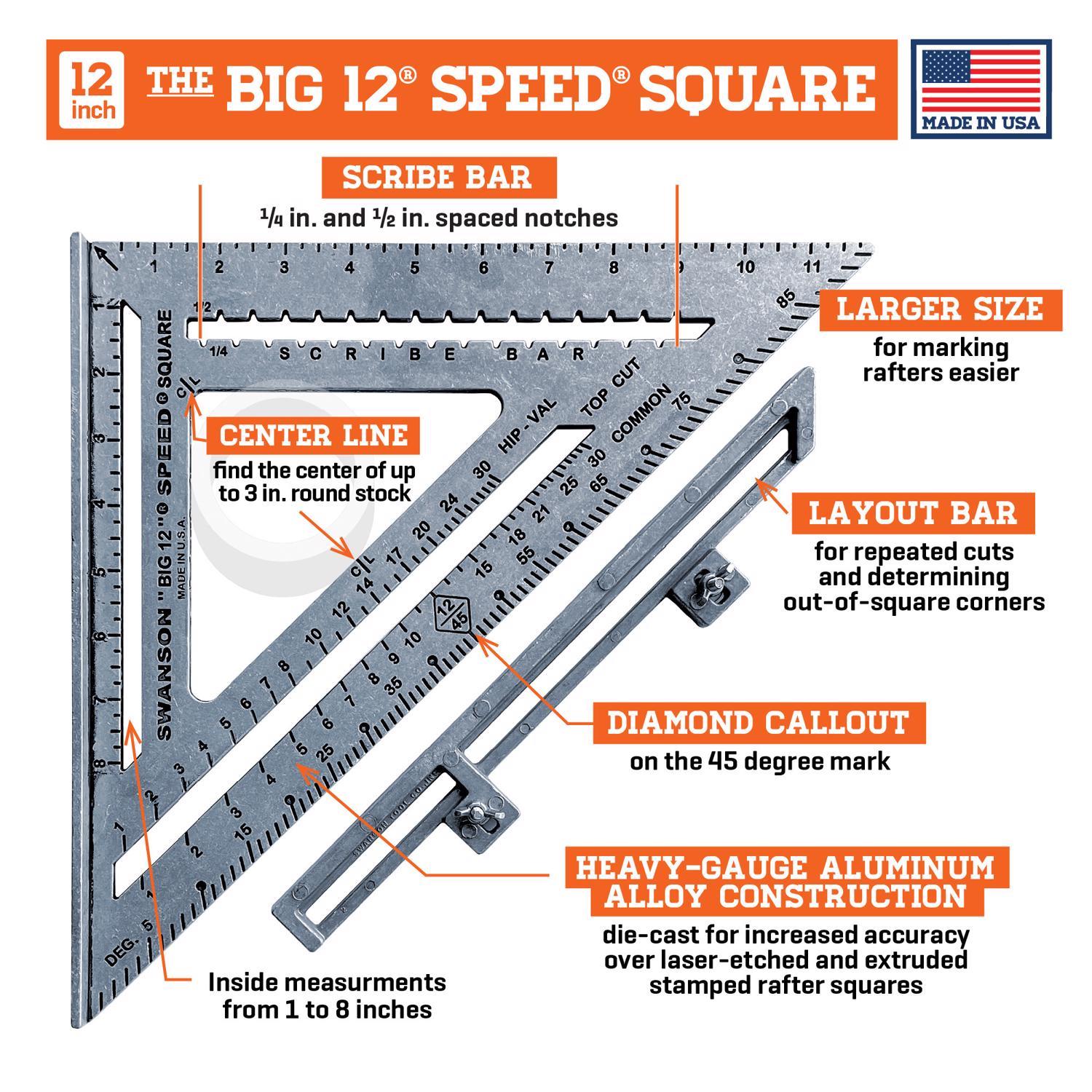 Swanson 12 in. L X 1 in. H Aluminum Big 12 Speed Square