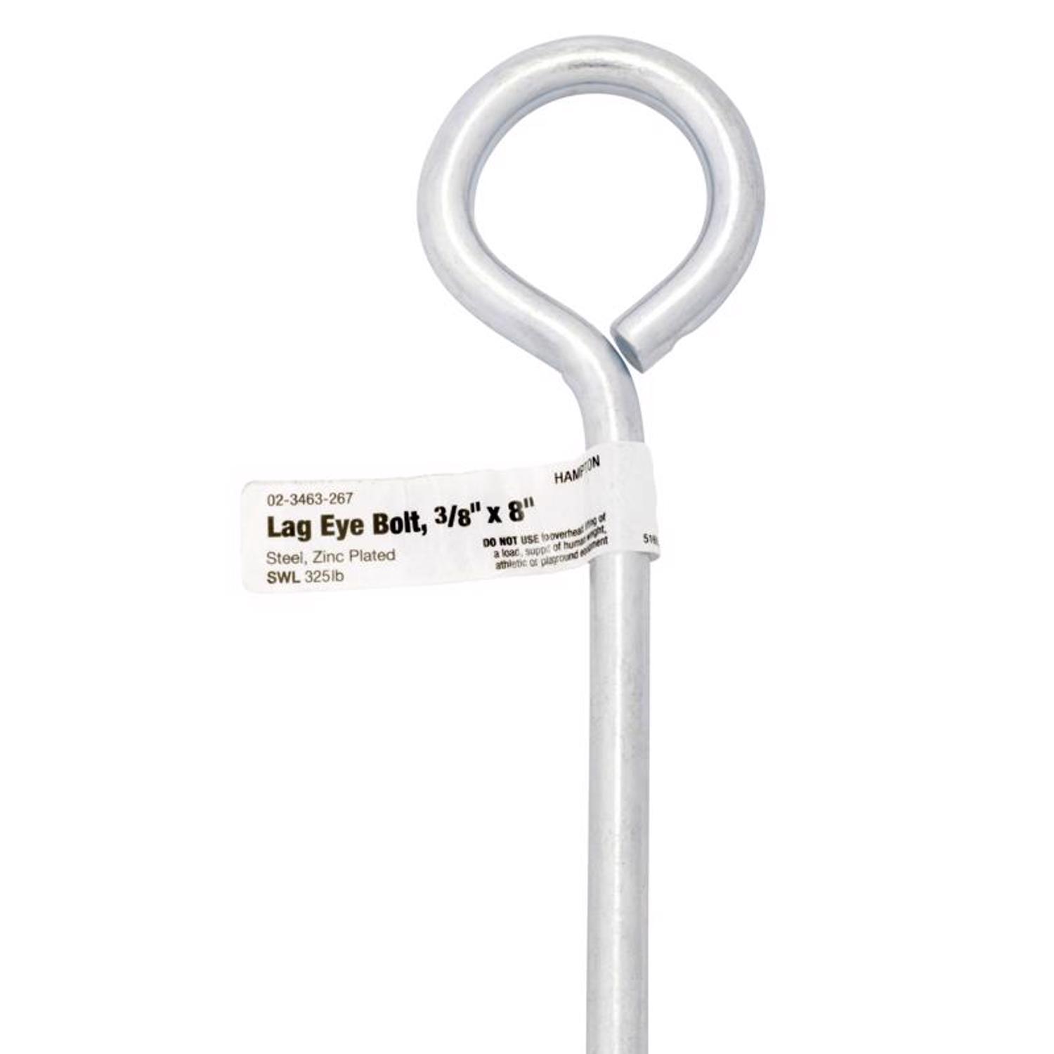 Hampton 3/8 in. X 8 in. L Zinc-Plated Steel Lag Thread Eyebolt