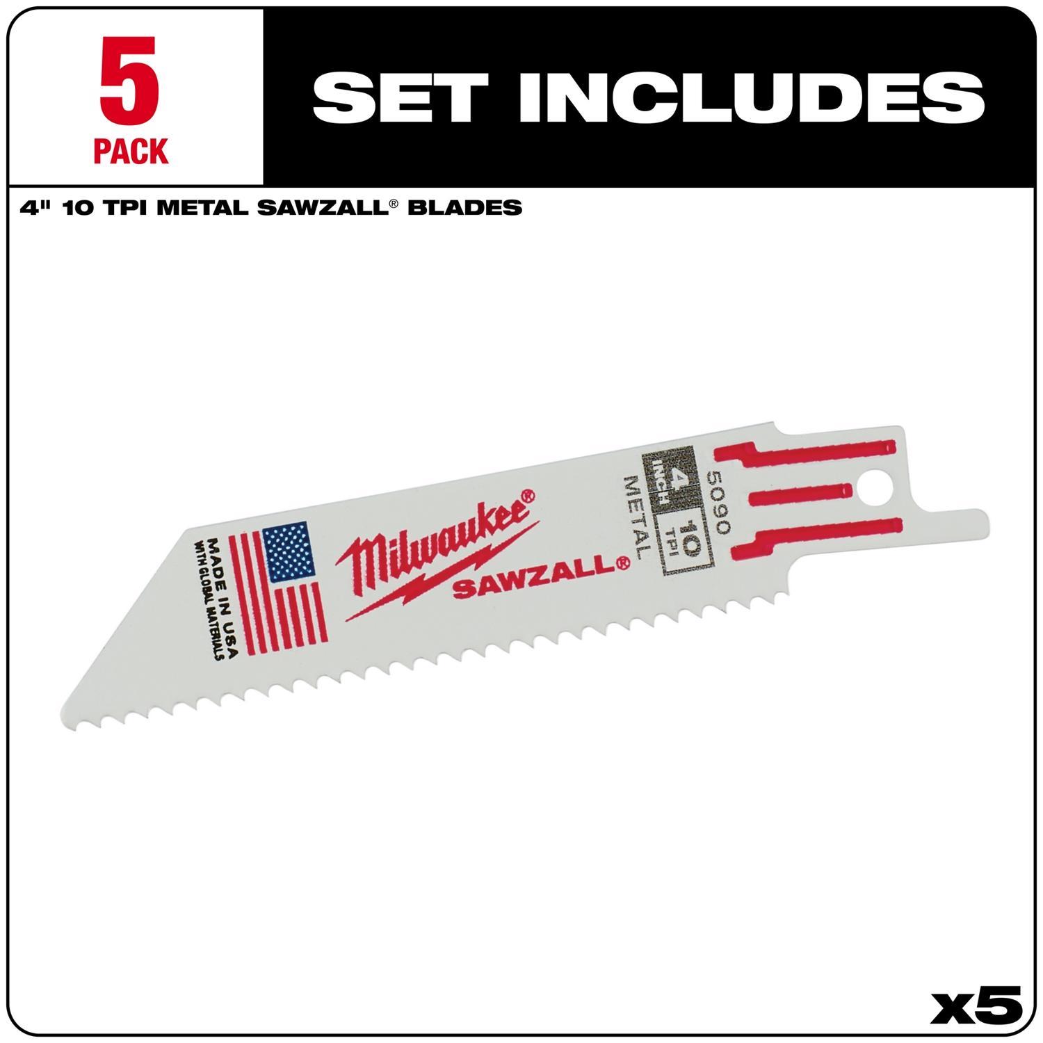Milwaukee Sawzall 4 in. Bi-Metal Double Duty Upgrade Reciprocating Saw Blade 10 TPI 5 pk