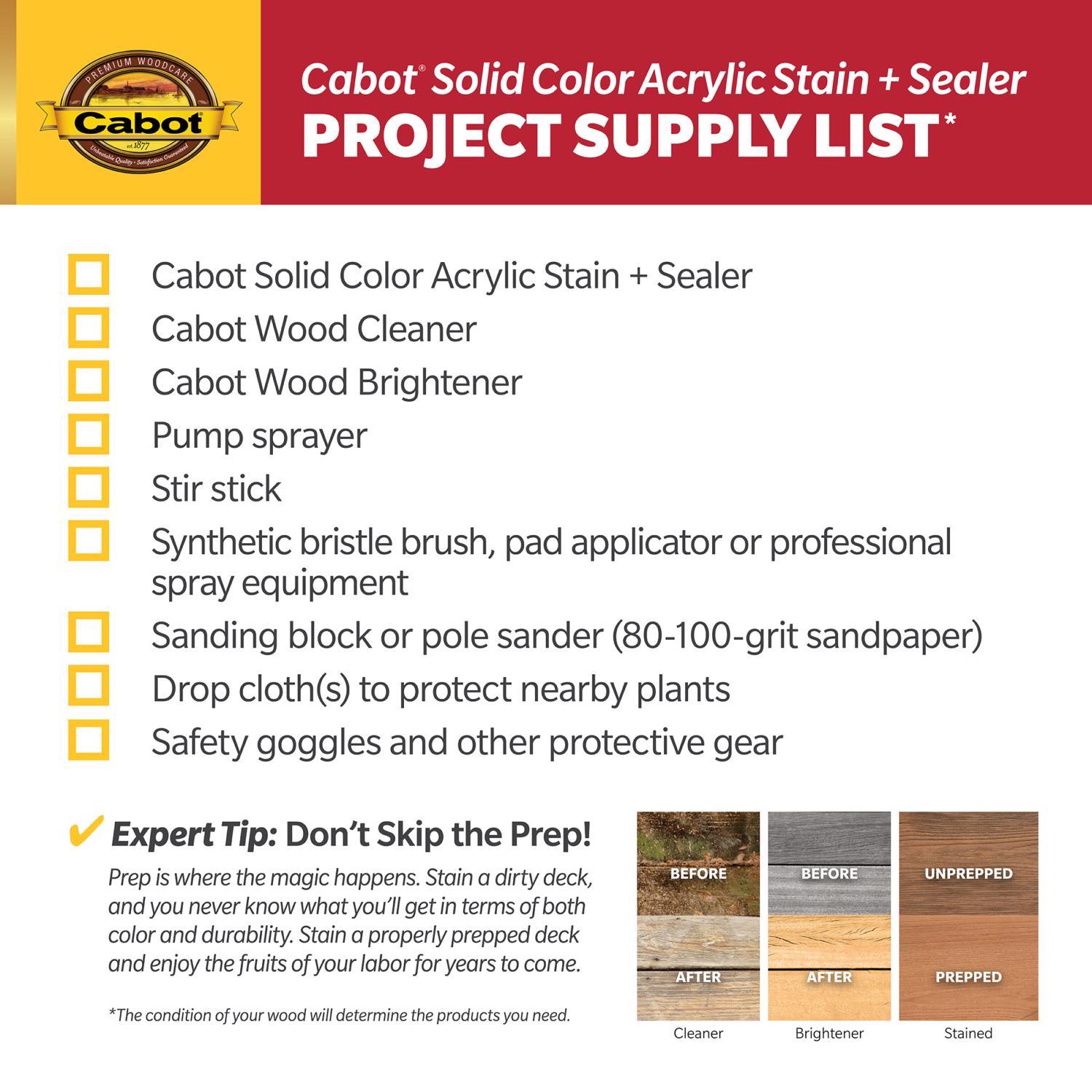 Cabot Solid Color Acrylic Stain & Sealer Solid Tintable White Base Water-Based Acrylic Deck Stain 1