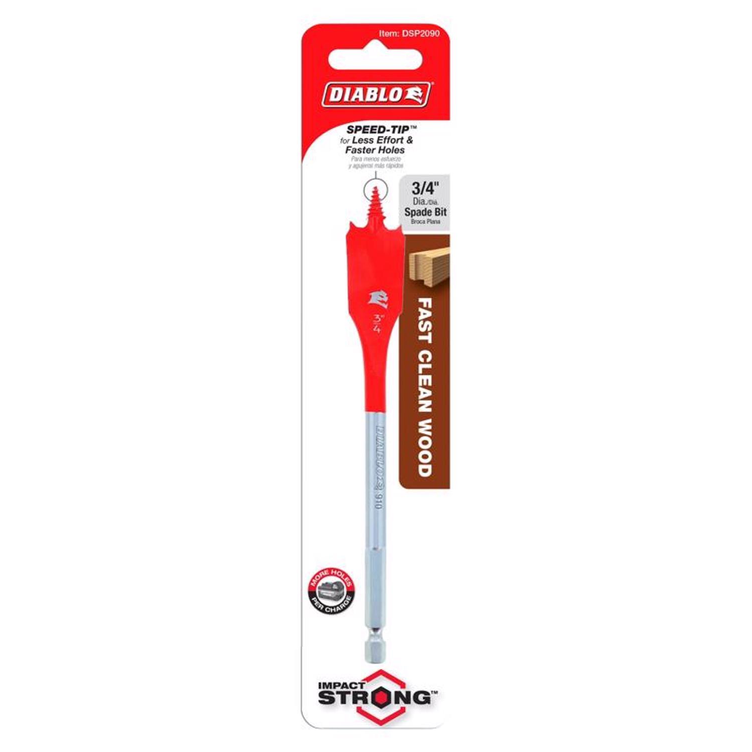 Diablo 3/4 in. X 6 in. L High Speed Steel Clean Wood Spade Bit Hex Shank 1 pk