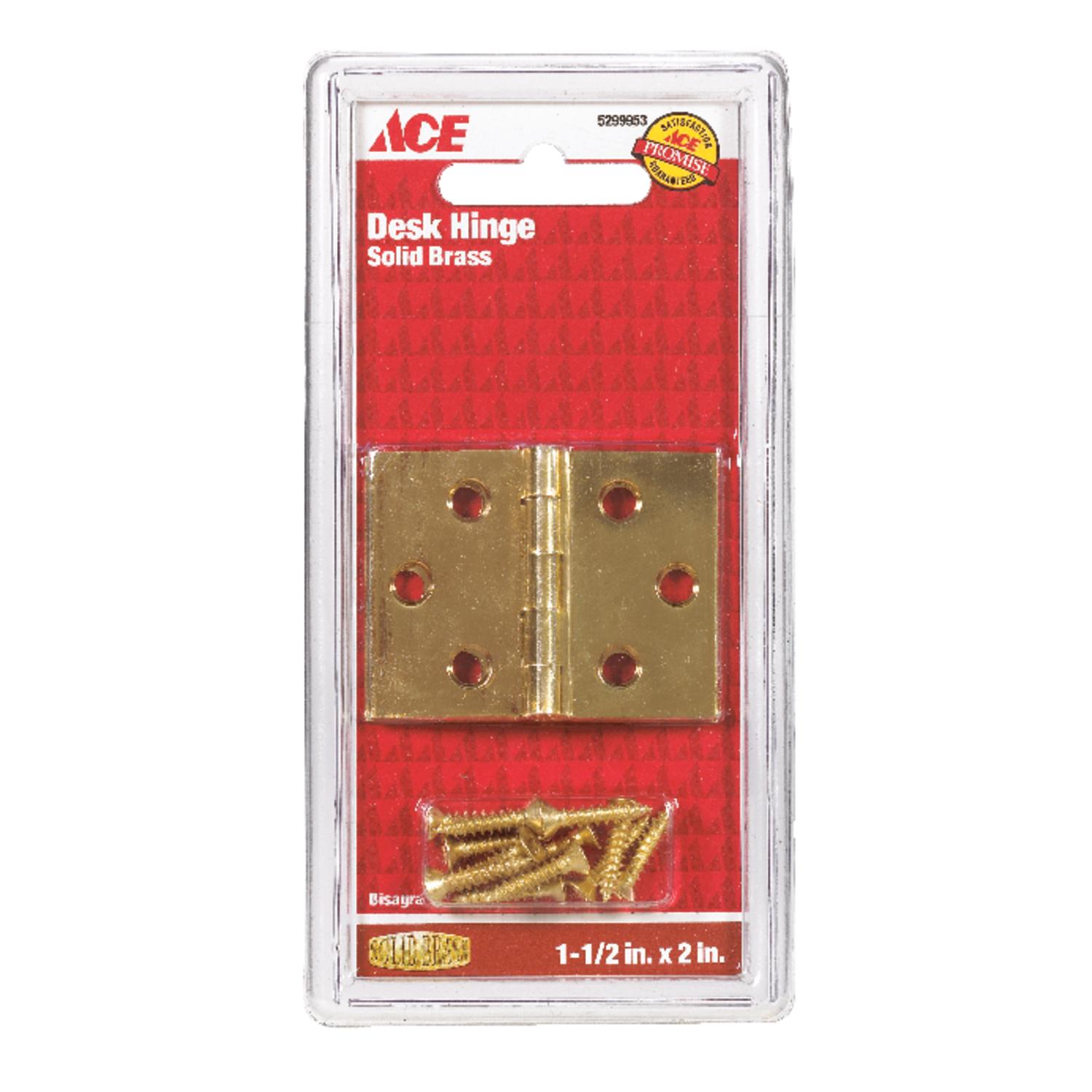 Ace 2.75 in. W X 1-1/2 in. L Polished Brass Brass Desk Hinge 2 pk