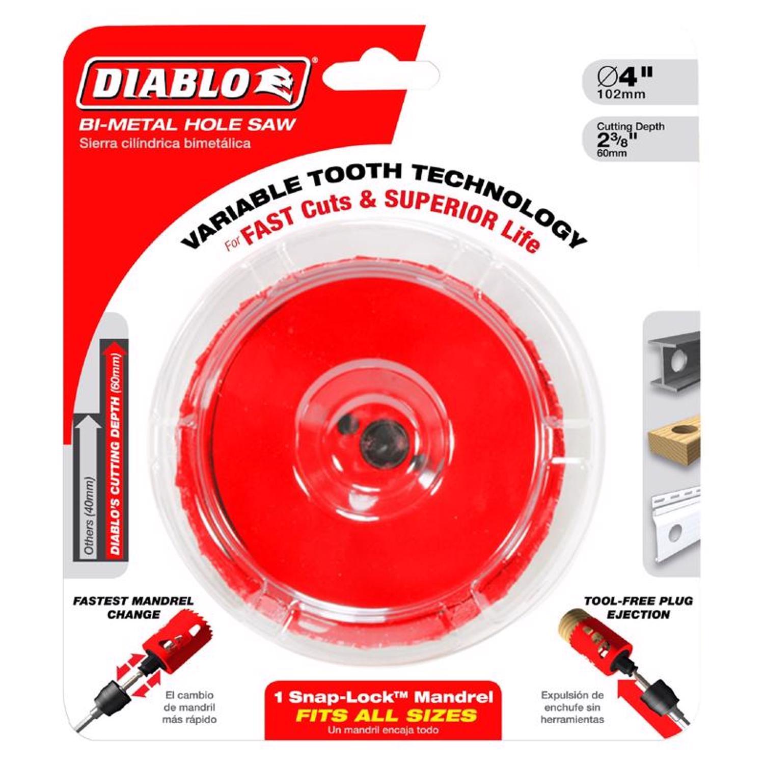 Diablo Snap-Lock Plus 3-5/8 in. Bi-Metal 2-3/8 in. L Hole Saw Arbor Included