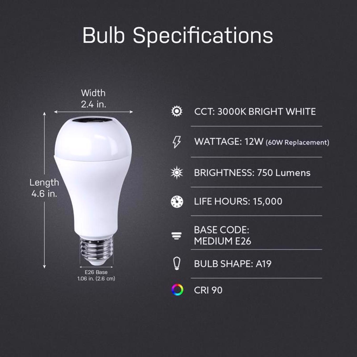 Feit A19 E26 (Medium) LED Speaker Bulb Bright White 60 Watt Equivalence 1 pk