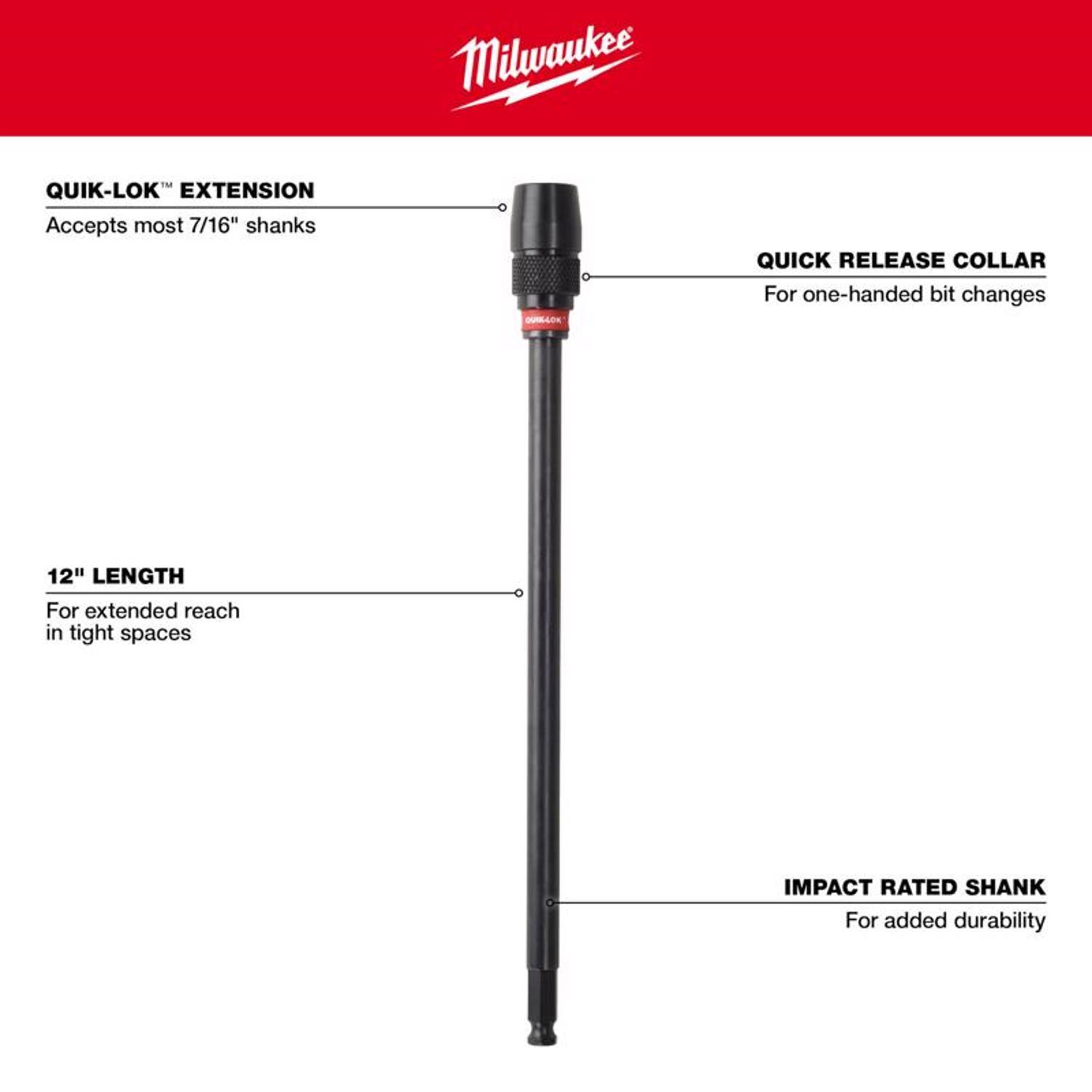 Milwaukee Quik-Lok 12 in. Alloy Steel Drill Bit Extension 7/16 in. Hex Shank 1 pc