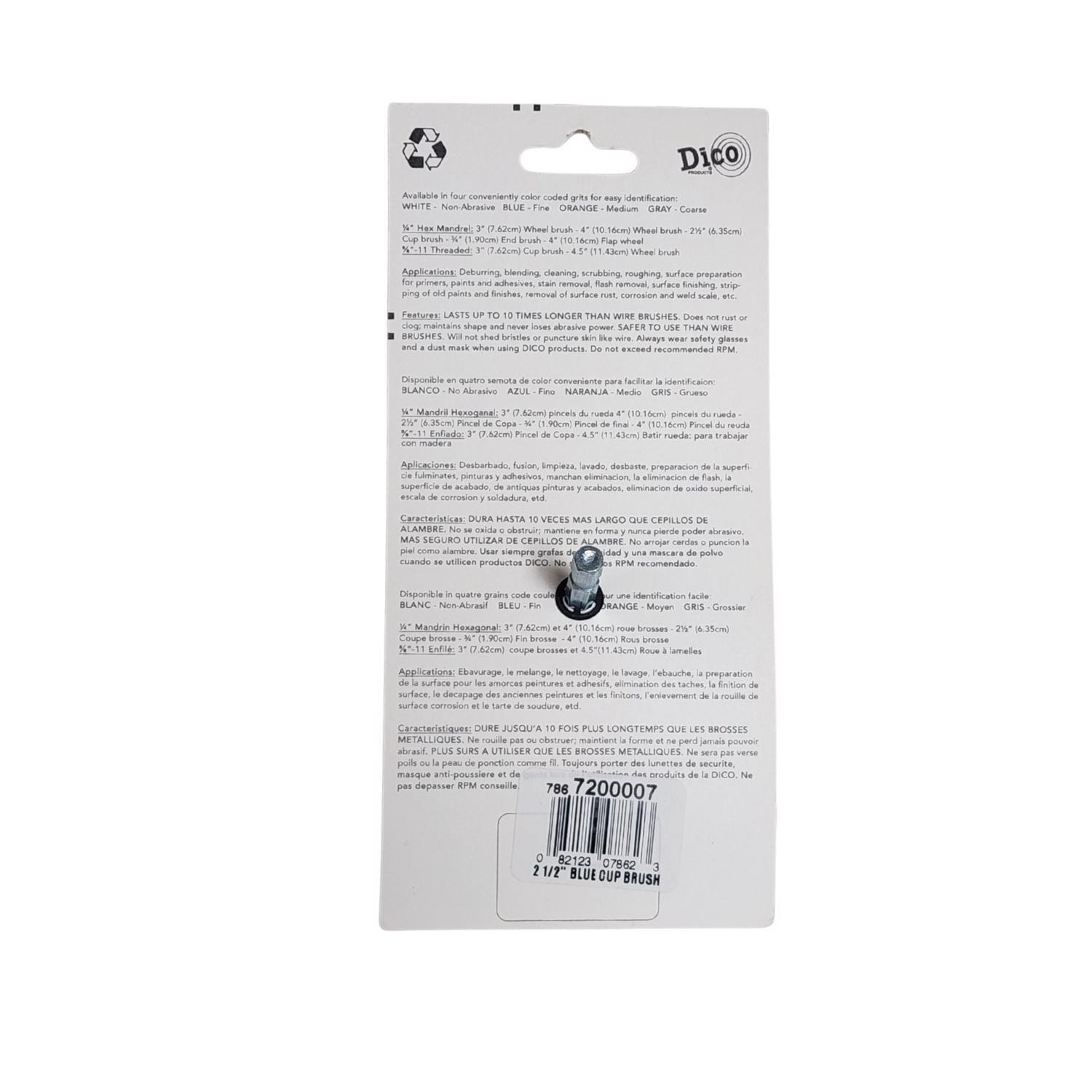 Dico Nyalox 2.5 in. D X 1/4 in. X 1/4 in. D Crimped Nylon Mandrel Mounted Cup Brush 4500 rpm 1 pc