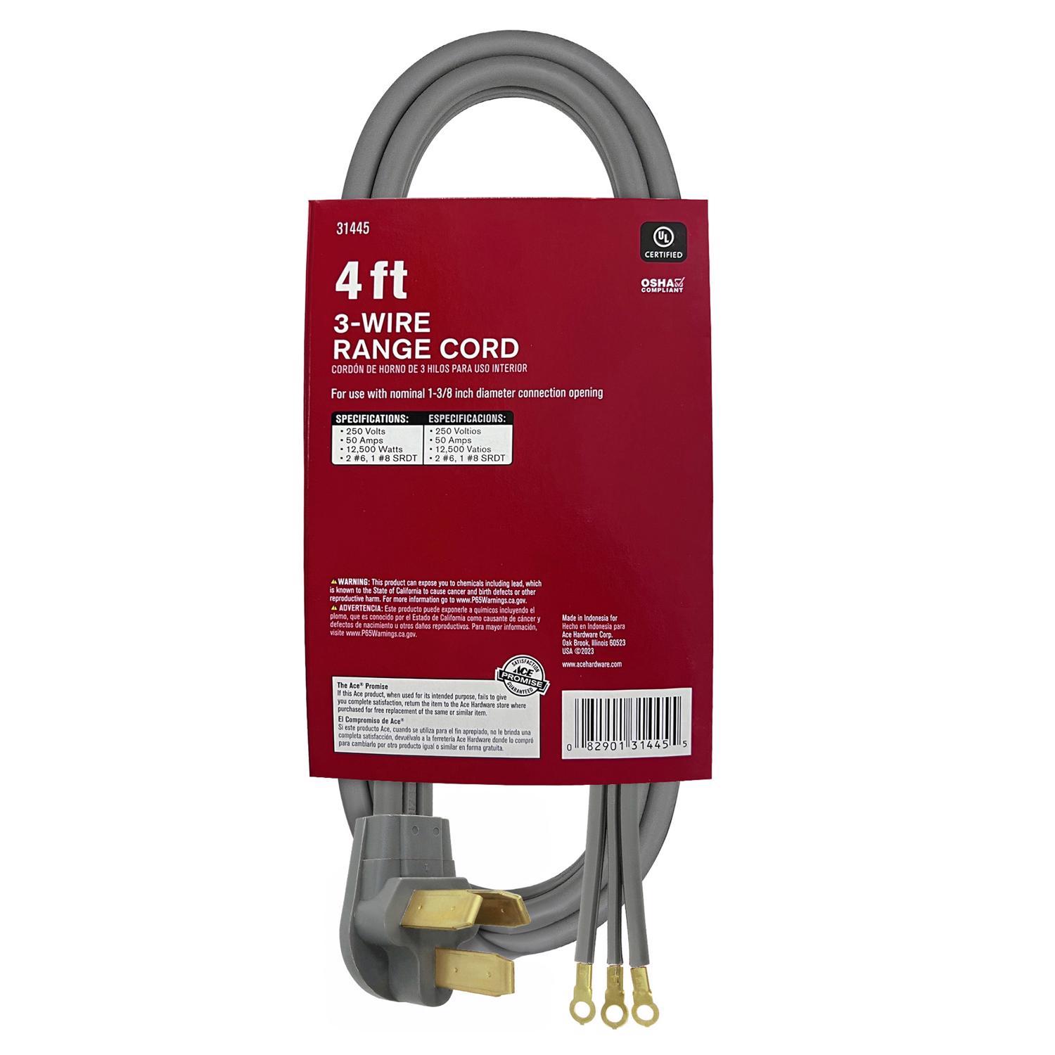 Ace 6/2 & 8/1 SRDT 125/250 V 4 ft. L Range Cord 3 Wire