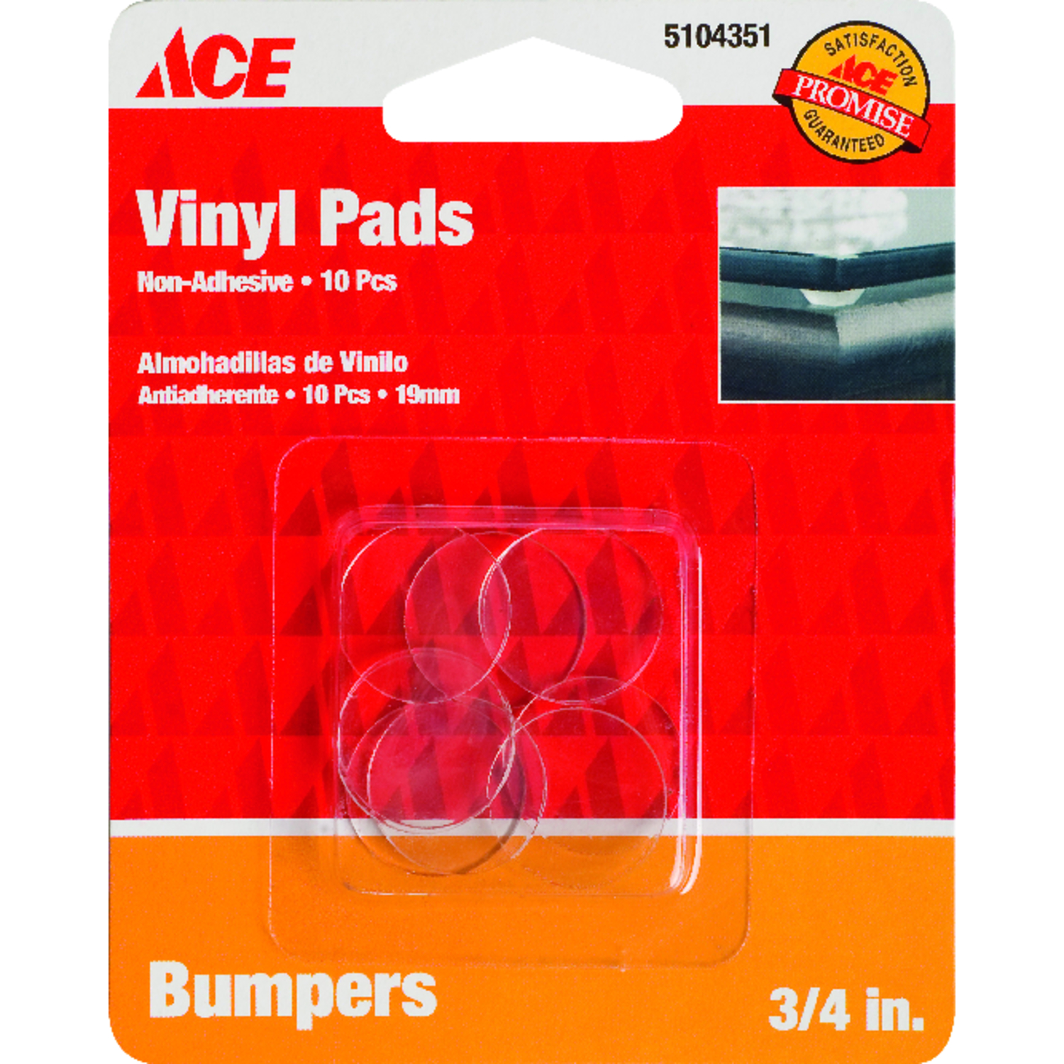 Ace Vinyl Protective Pad Clear Round 3/4 in. W 10 pk