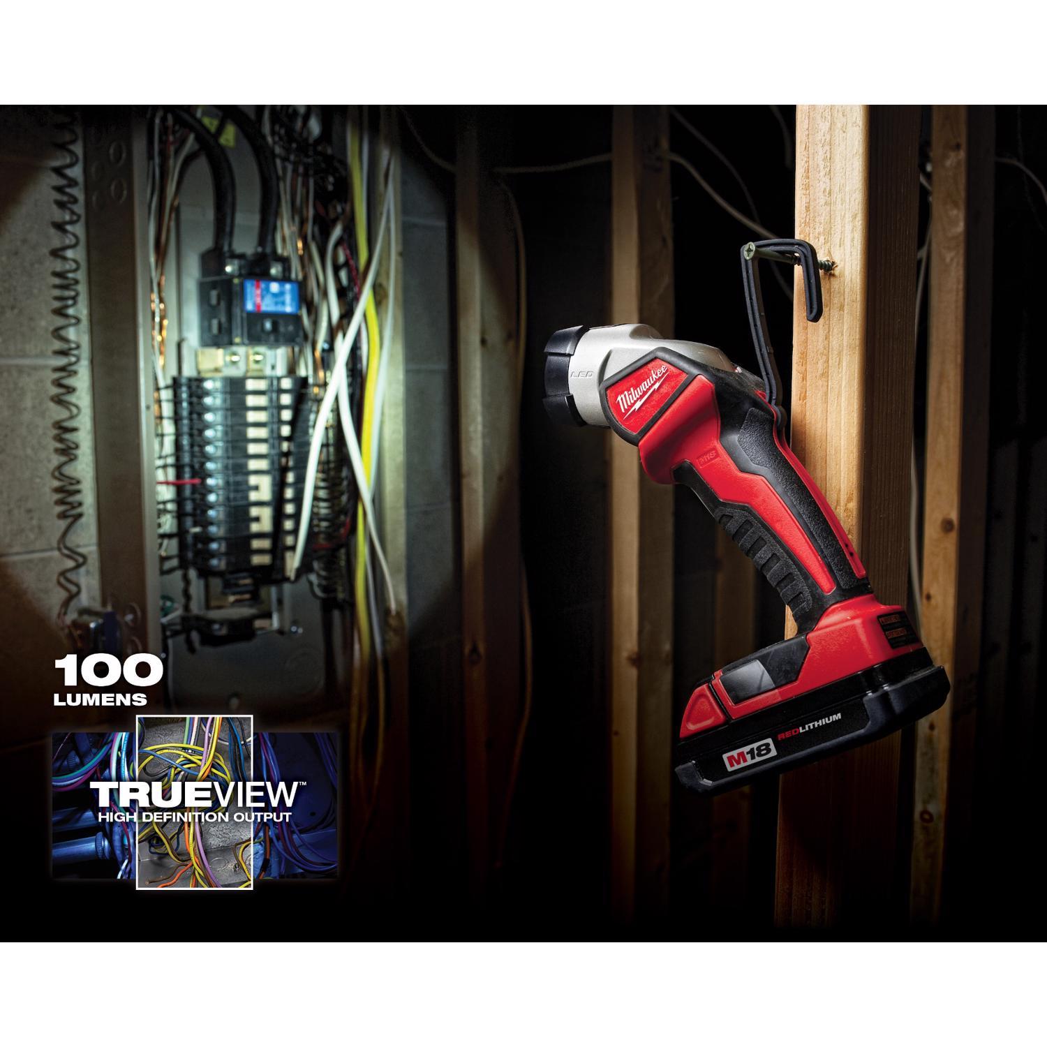 Milwaukee M18 100 lm Black/Red LED Rechargeable Work Light Flashlight