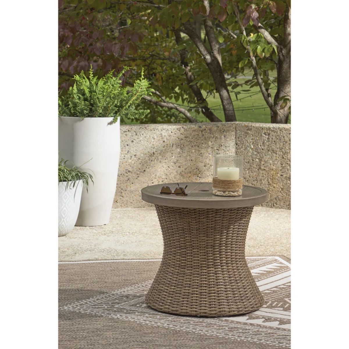 Ashley Laguna Heights Round End Table with Umbrella Option