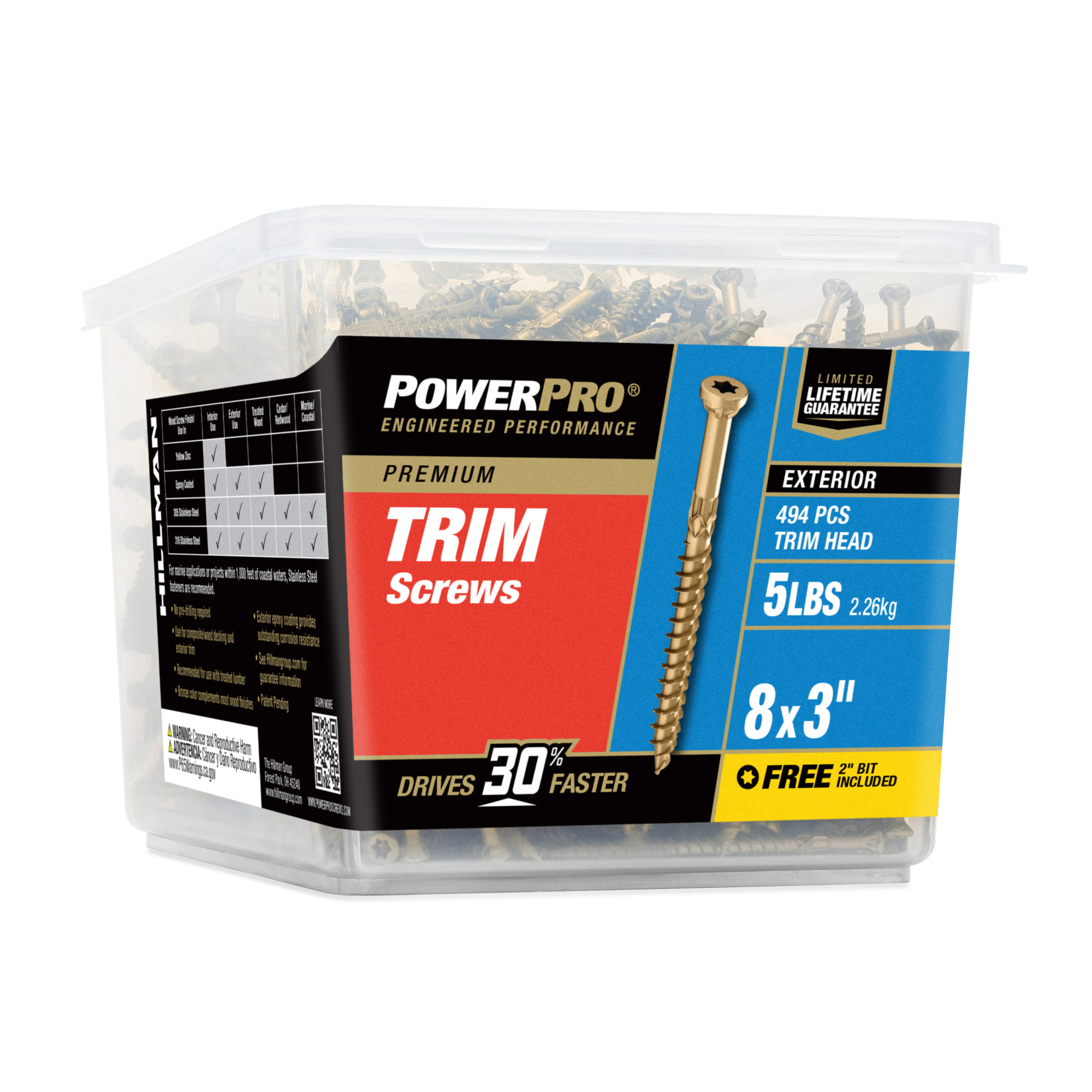 Power Pro Premium Bronze Exterior Trim Screws (#8 x 3 in.) - 494 pc