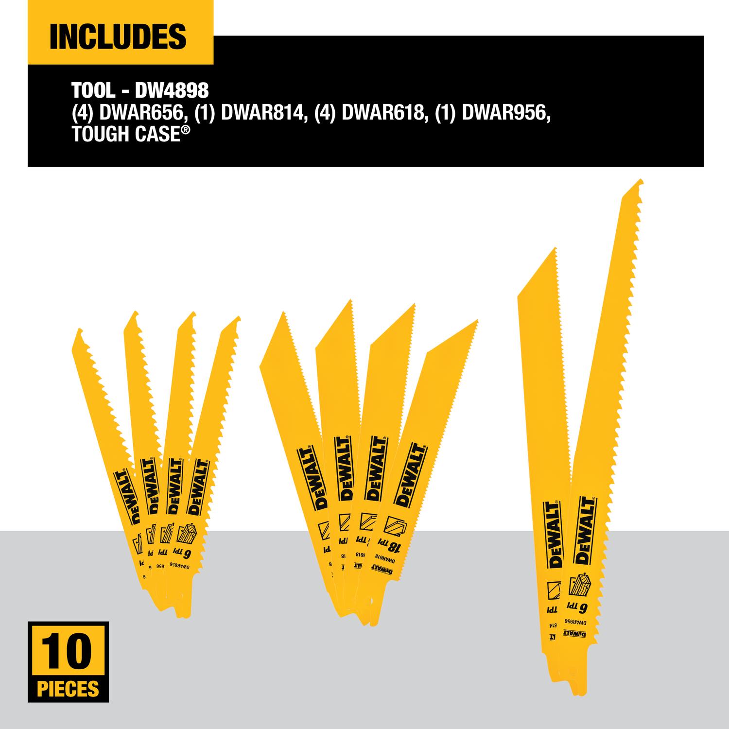 DEWALT Bi-Metal Reciprocating Saw Blade Set Multi TPI 10 pk