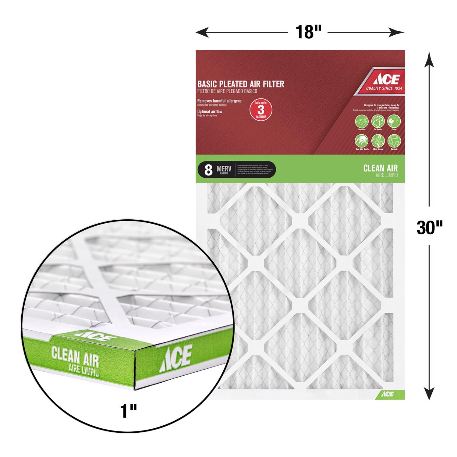 Ace 18 in. W X 30 in. H X 1 in. Synthetic 8 MERV Pleated Air Filter 1 pk