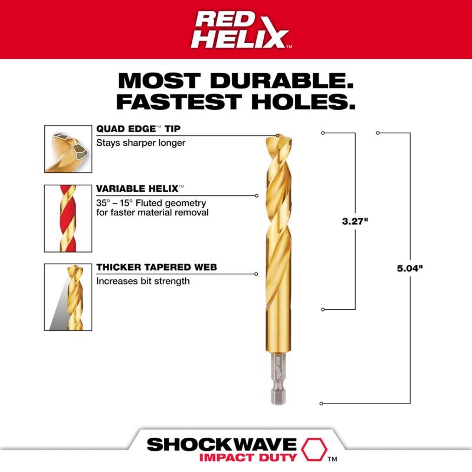 Milwaukee Shockwave 31/64 in. Titanium Red Helix Drill Bit Hex Shank 1 pc