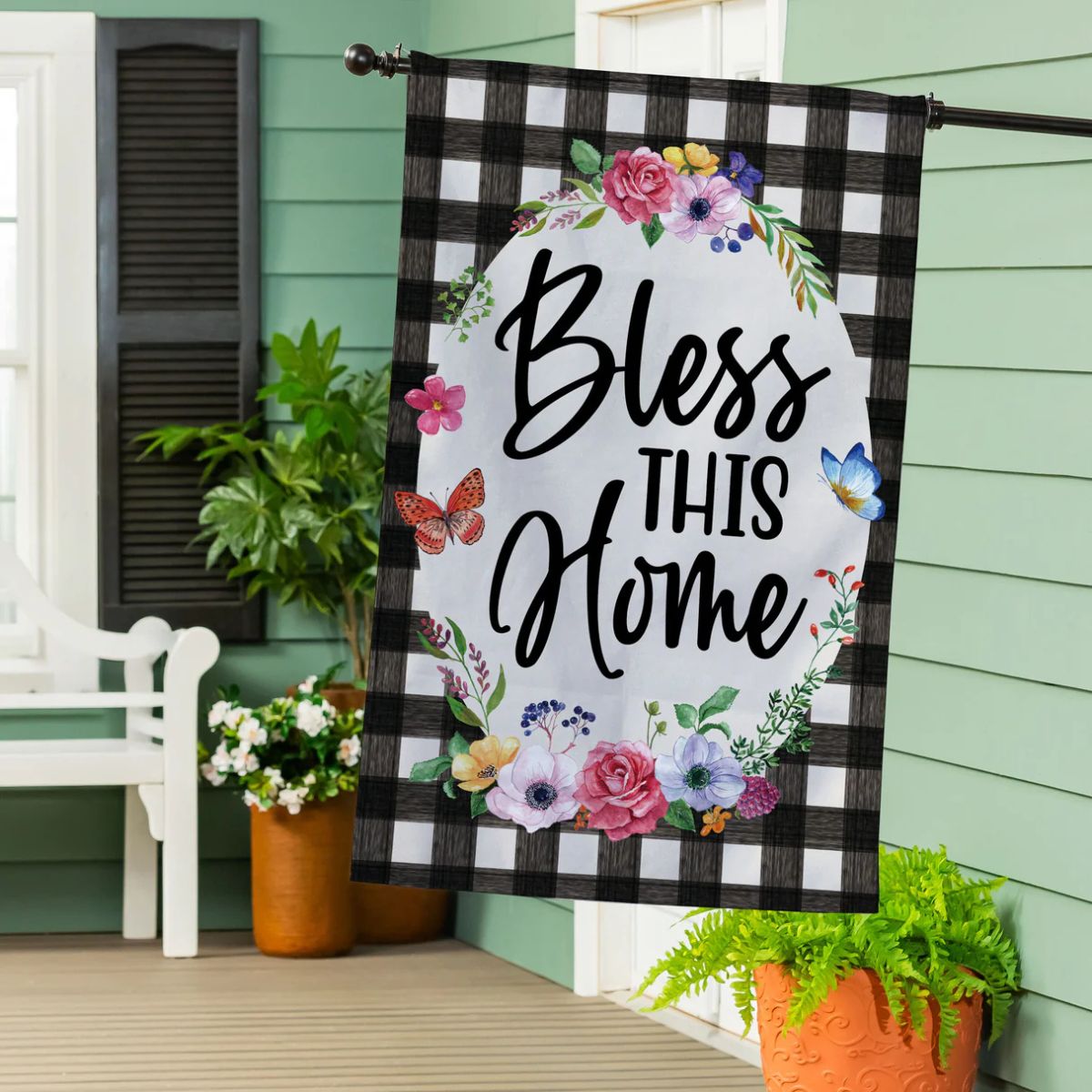 Evergreen Bless This Home Burlap House Flag