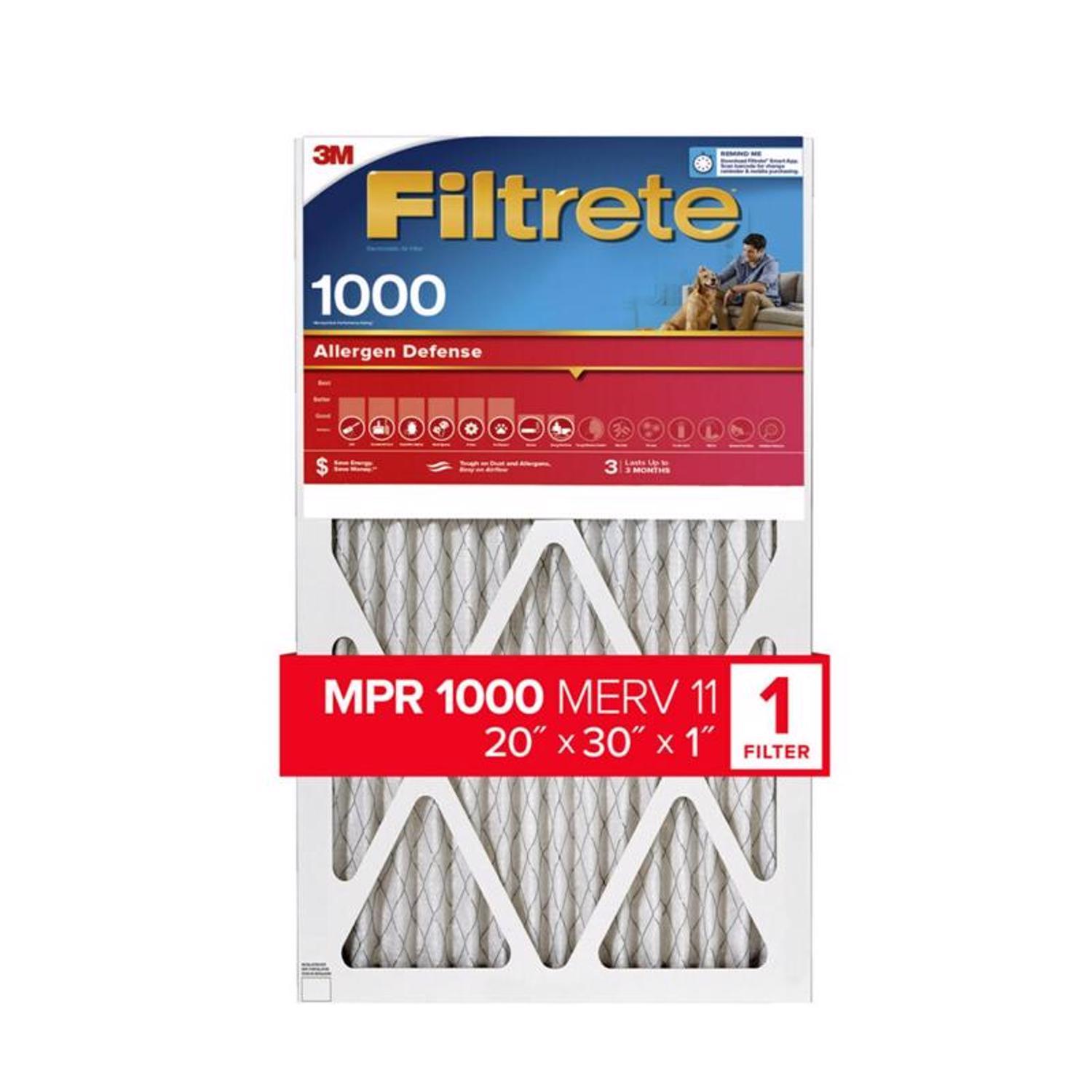 Filtrete 20 in. W X 30 in. H X 1 in. 1000 MPR Pleated Allergen Air Filter 1 pk
