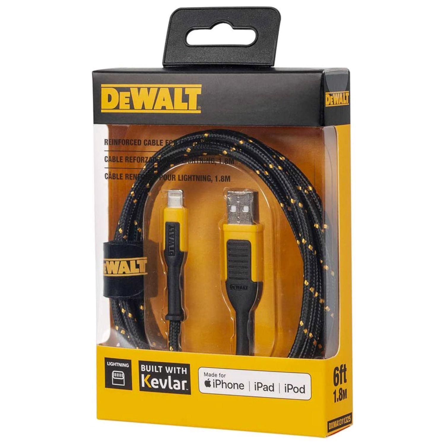 DeWalt Lightning to USB Charge and Sync Cable 6 ft. Black/Yellow
