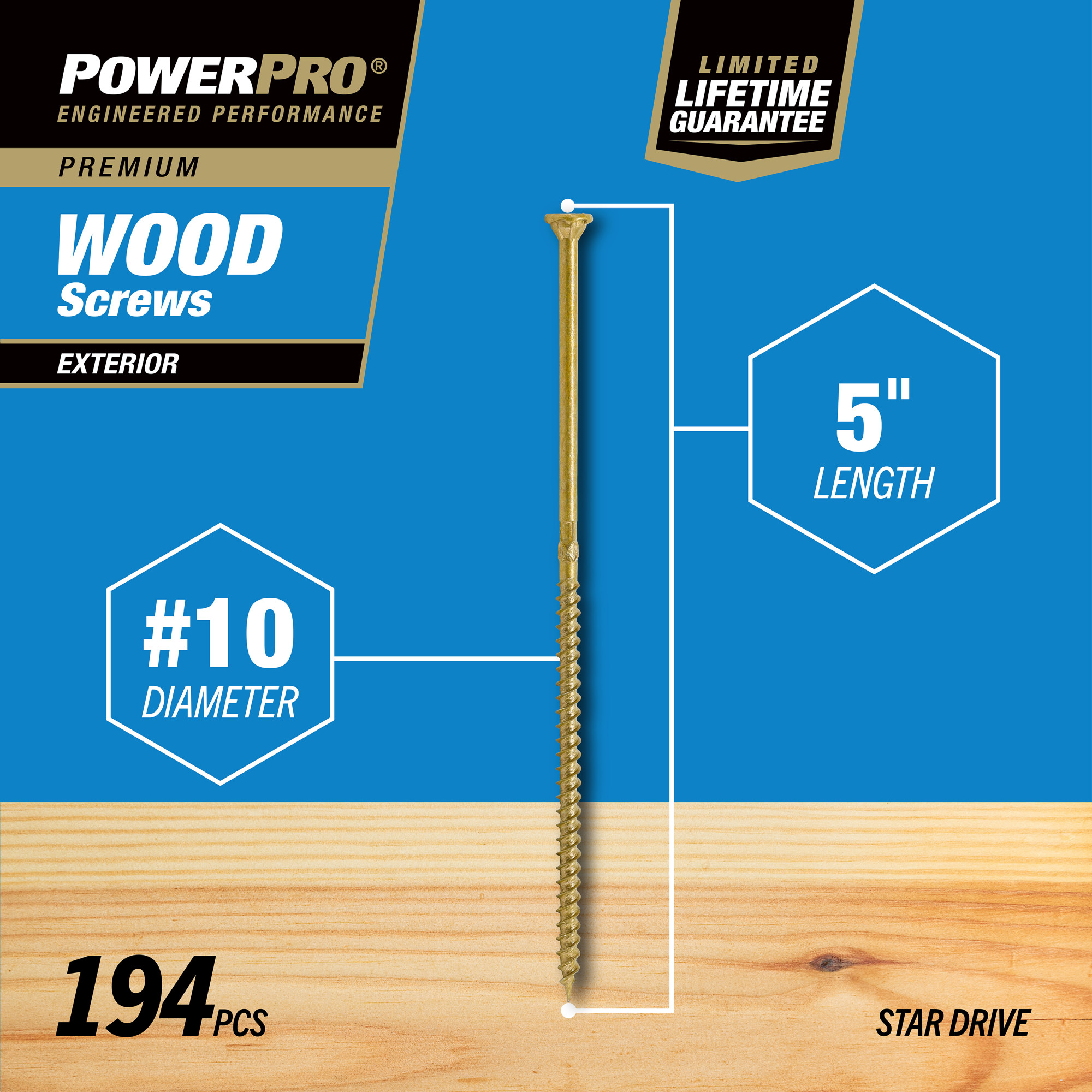 Power Pro Premium Exterior Wood Screws (#10 x 5 in.) - 194 pc