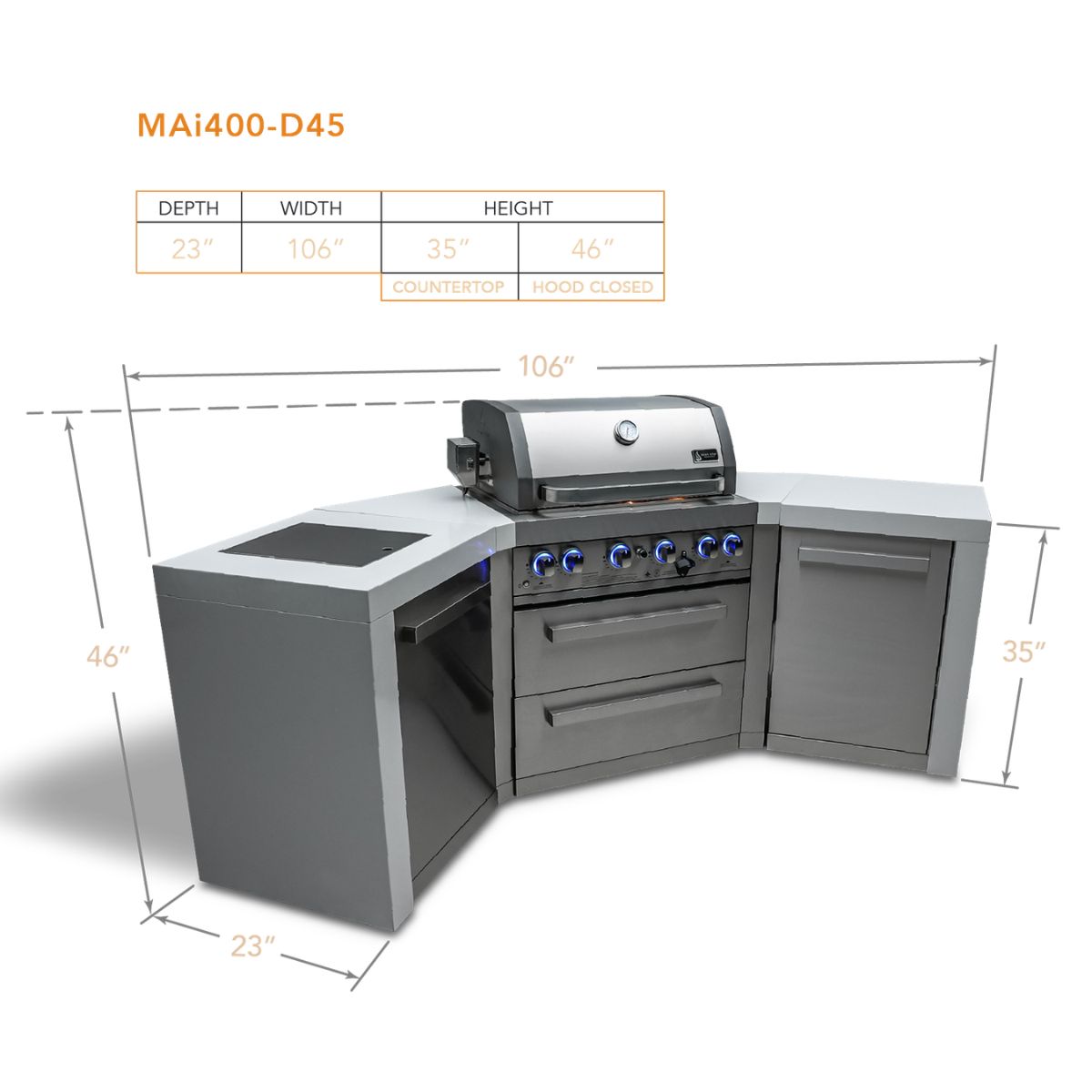 Mont Alpi 4-Burner Deluxe island with 45-degree corners