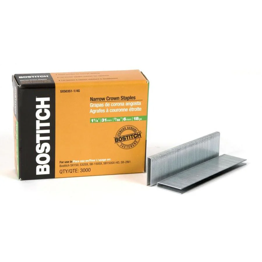 3,000-Qty. 1-1/4" Leg 18-Gauge 7/32" Narrow Crown Finish Staples [B_SX50351-1/4G]/SBD - Product Master Catalog / Online