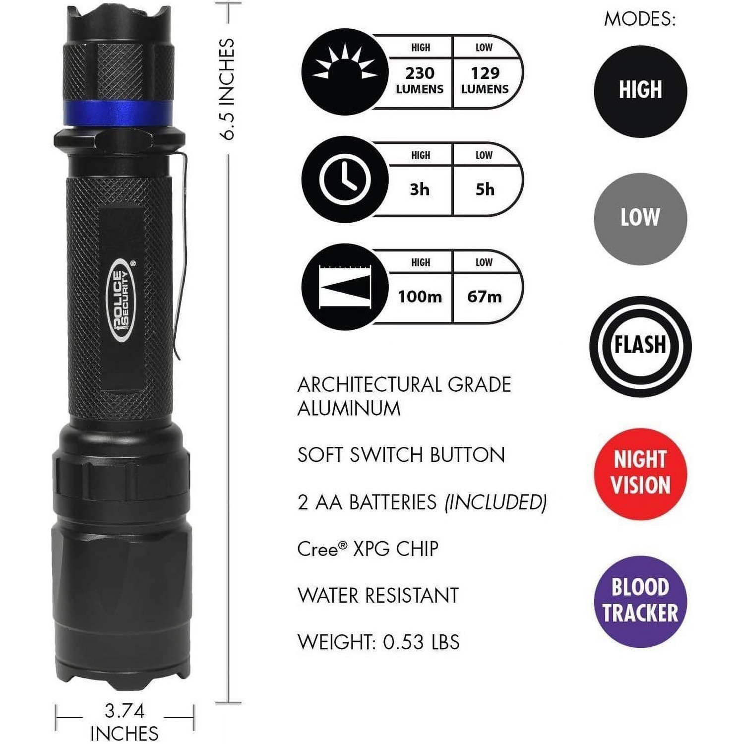 Police Security Tract Tact Flashlgiht 350 Lumen with UV