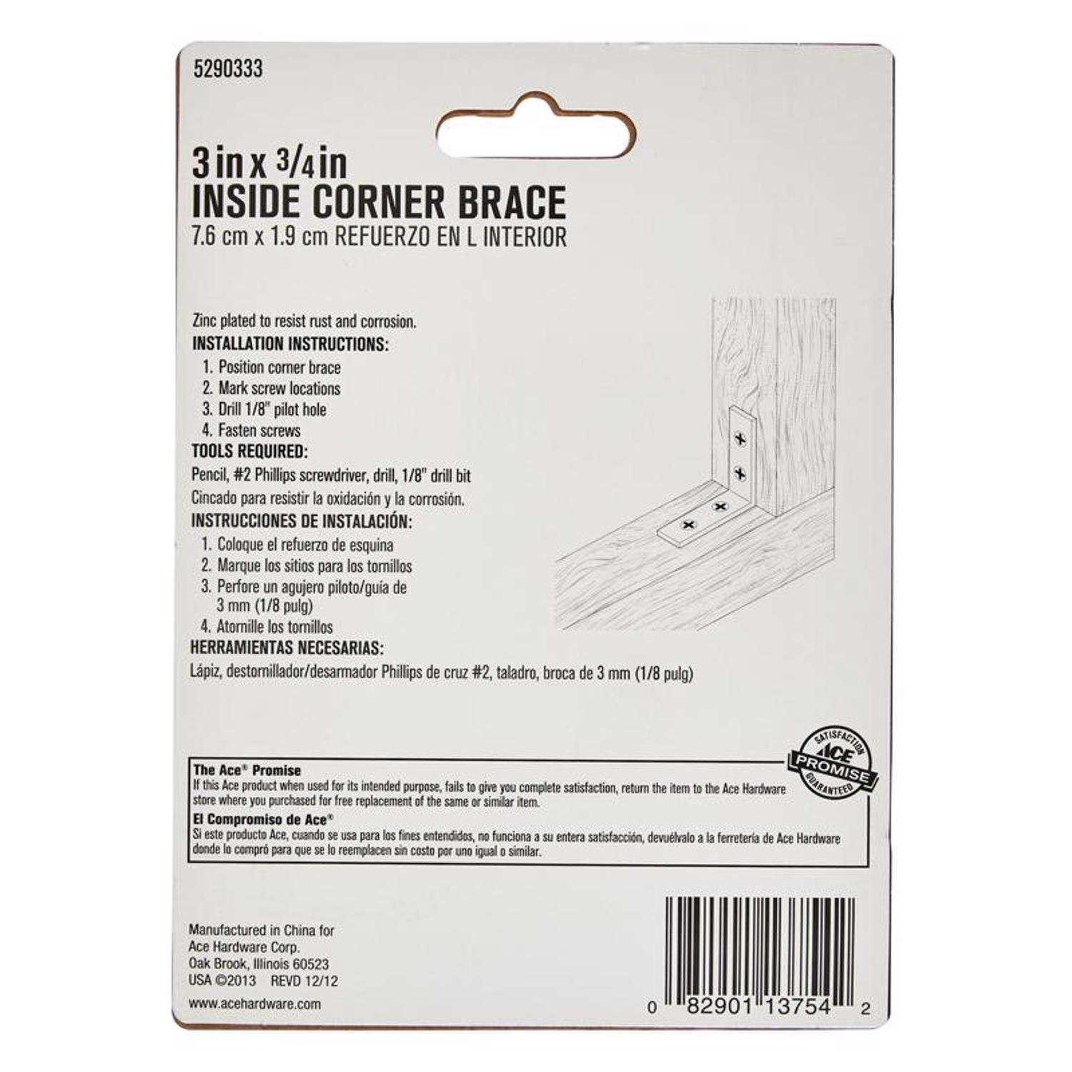 Ace 3 in. H X 4.75 in. W X 3 in. D Zinc Inside L Corner Brace