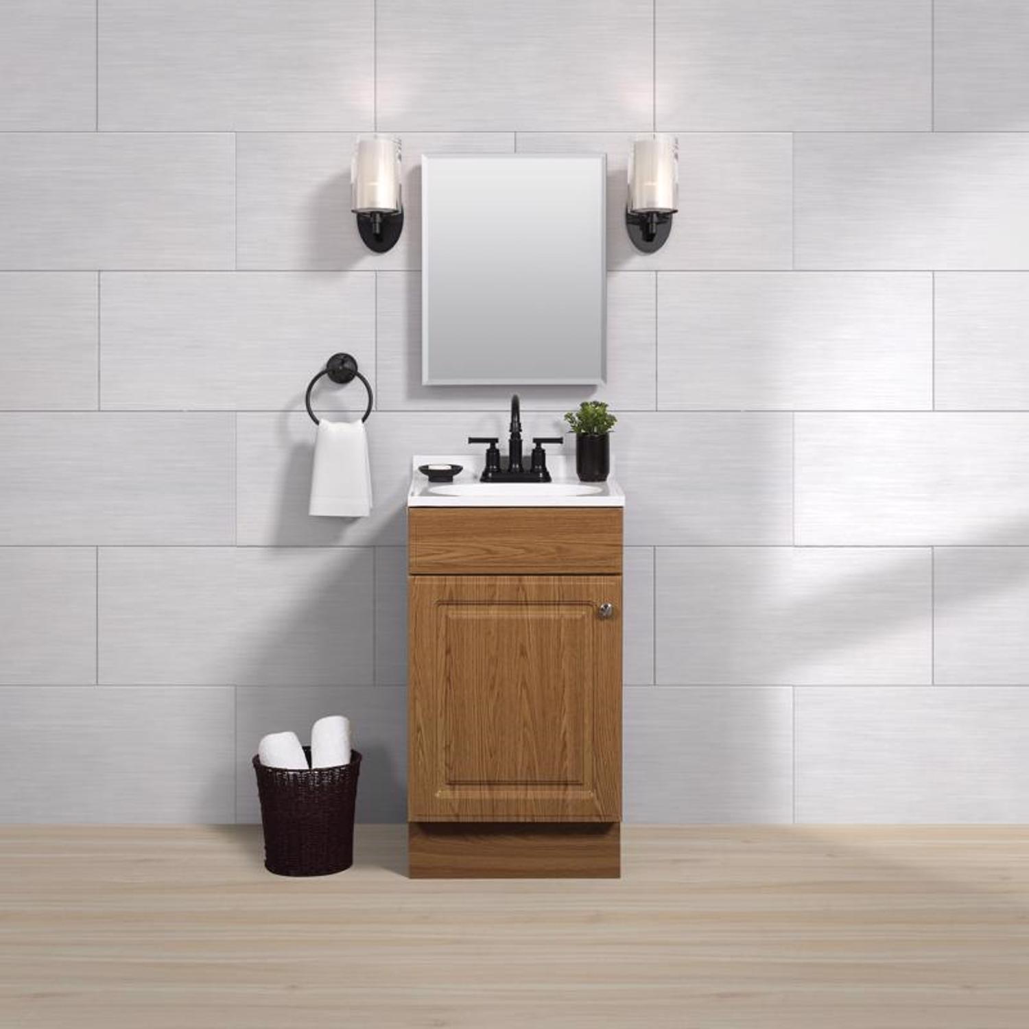 Zenna Home Single Oak Brown/White Bathroom Vanity 18 in. W X 16 in. D X 35 in. H