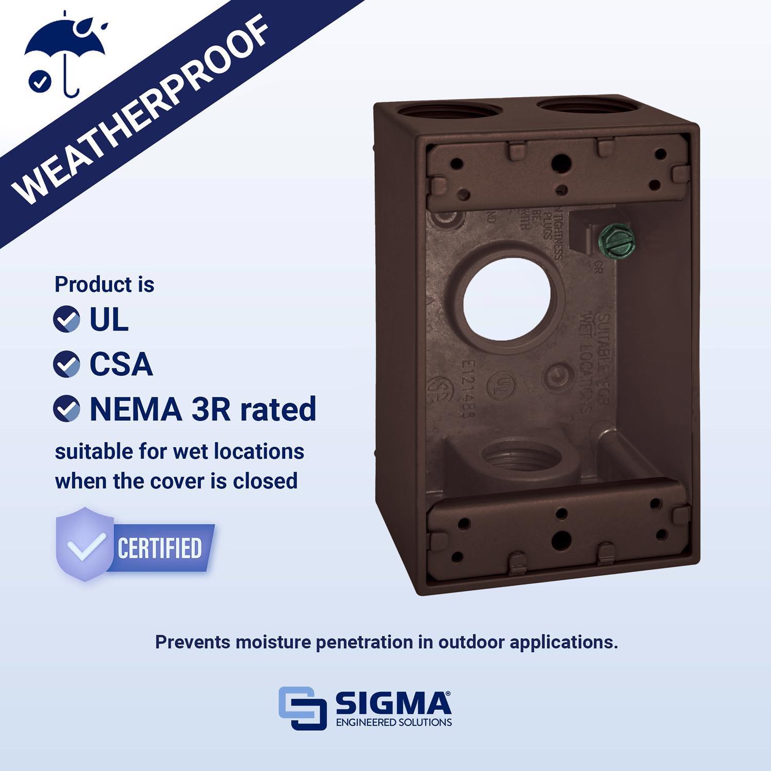 Sigma Engineered Solutions New Work 18 cu in Rectangle Die-Cast Metal 1 gang Weatherproof Box Bronze