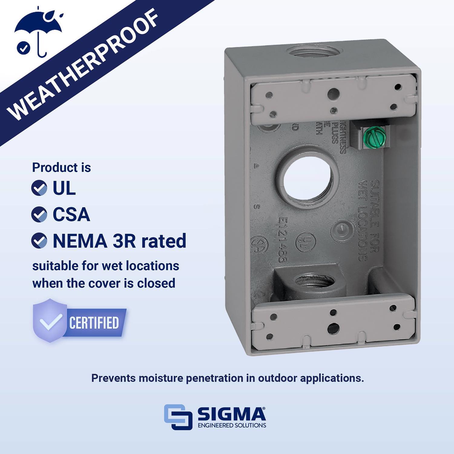 Sigma Engineered Solutions New Work 18.3 cu in Rectangle Die-Cast Metal 1 gang Weatherproof Box Gray