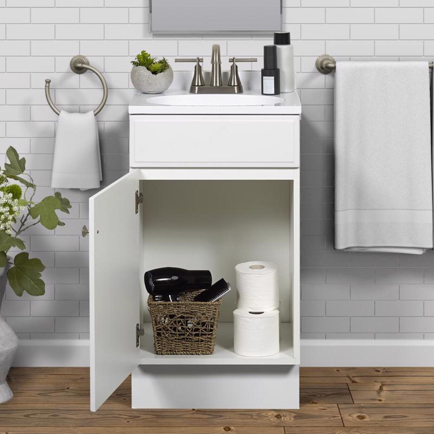 Zenna Home Single White Bathroom Vanity 18 in. W X 16 in. D X 35 in. H