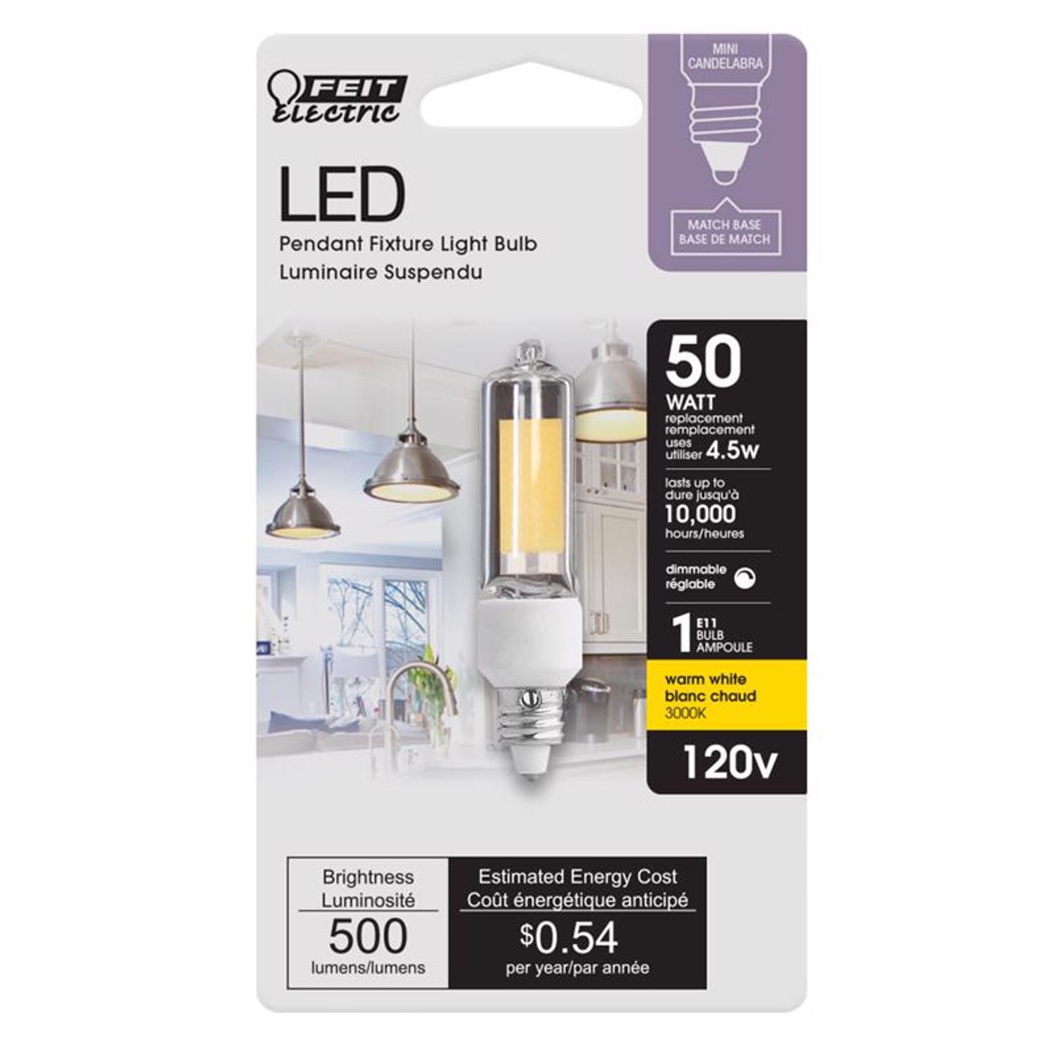 Feit T4 E11 LED Bulb Warm White 50 Watt Equivalence 1 pk