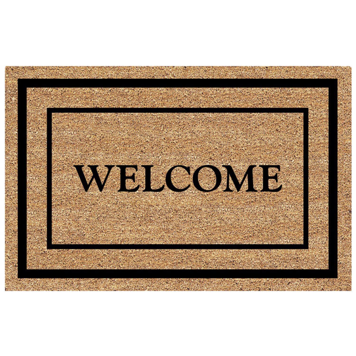 DeCoir 30 in. W X 18 in. L Black/Tan Classic Welcome Border Coir Door Mat