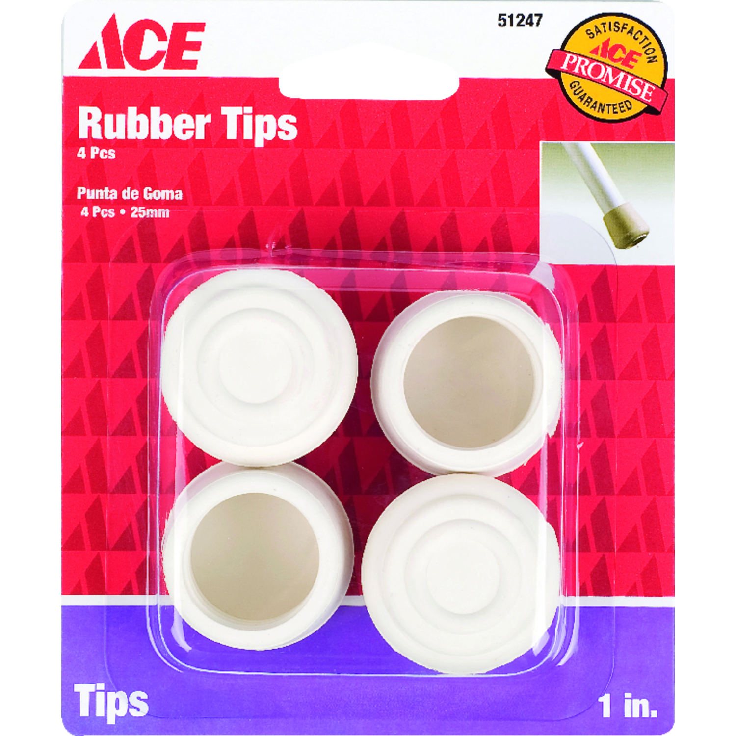 Ace Rubber Leg Tip Off-White Round 1 in. W 4 pk