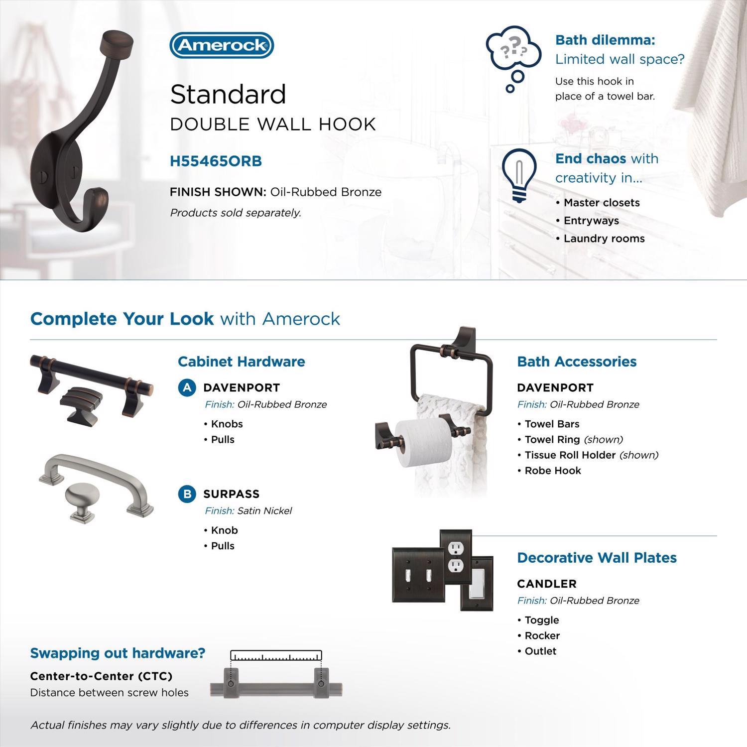 Amerock 5-1/2 in. L Bronze Zinc Medium Pilltop Coat and Hat Hook 1 pk
