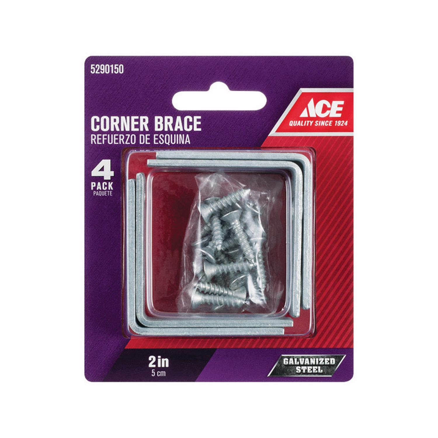 Ace 2 in. H X 3.75 in. W X 2 in. D Galvanized Steel Inside L Corner Brace
