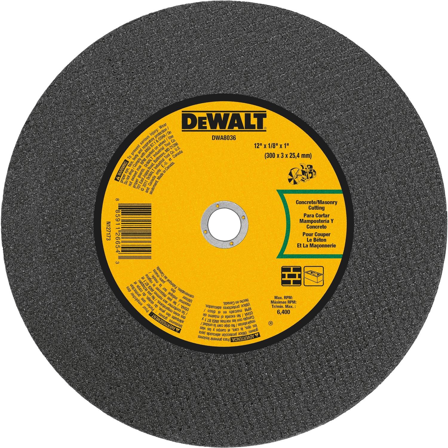 DeWalt 12 in. D X 1 in. X 1/8 in. thick Aluminum Oxide Masonry Cut-Off Wheel 1 pc