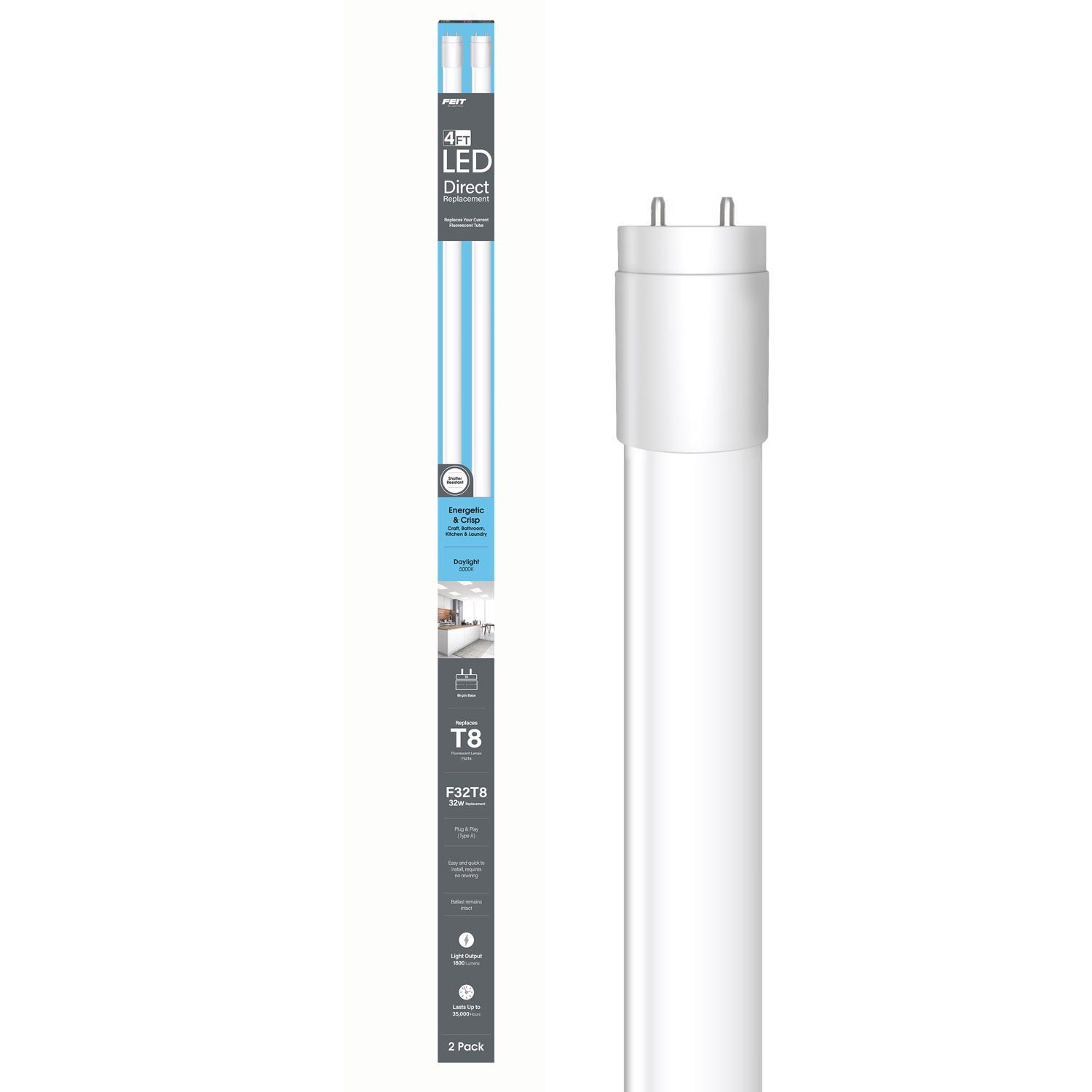 Feit Plug & Play T8 Daylight 47.7 in. Bi-Pin Linear LED Bulb 32 Watt Equivalence 2 pk