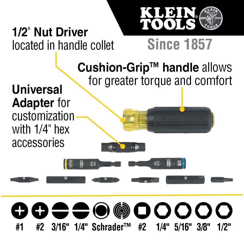 Klein Tools KNECT&trade; Impact-Rated HVAC Screwdriver / Nut Driver, 11-in-1