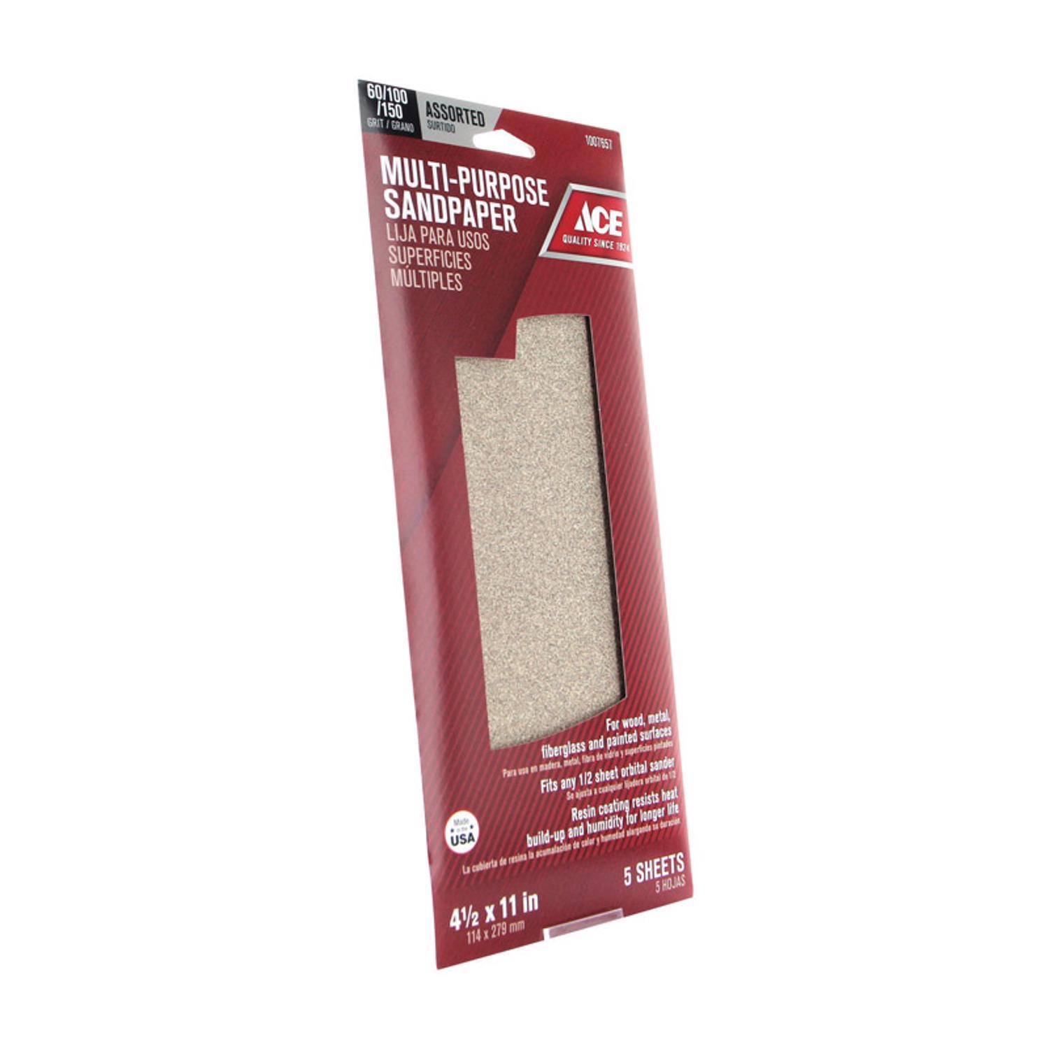 Ace 11 in. L X 4.5 in. W Assorted Grit Aluminum Oxide Sanding Sheet 5 pk