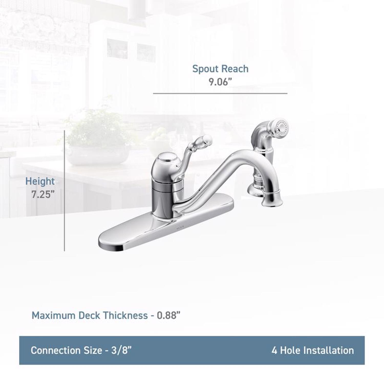 Moen Lindley One Handle Chrome Kitchen Faucet Side Sprayer Included
