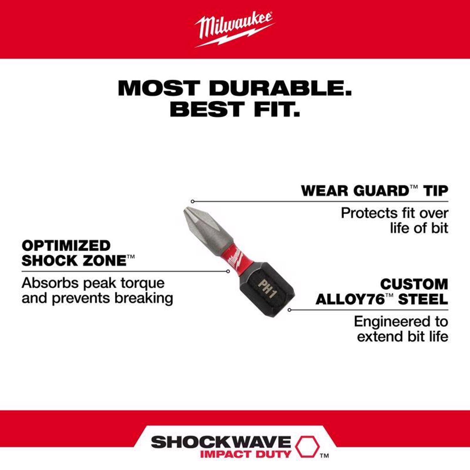 Milwaukee Shockwave Phillips/Square Recess/Torx 6 in. L Impact Insert Bit and Bit Holder Set Steel 1