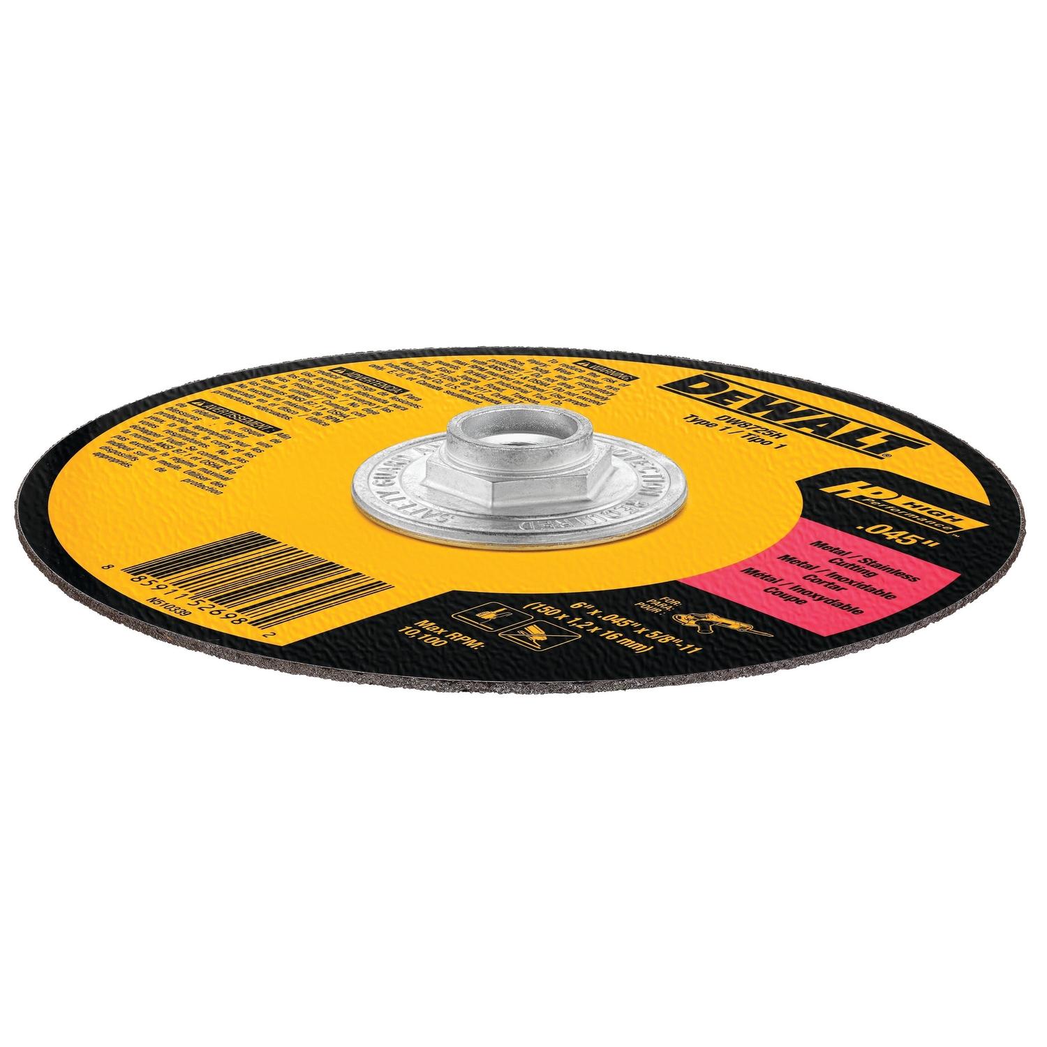 DeWalt High Performance 6 in. D X 7/8 in. X.045 in. thick Aluminum Oxide Cut-Off Wheel 1 pc