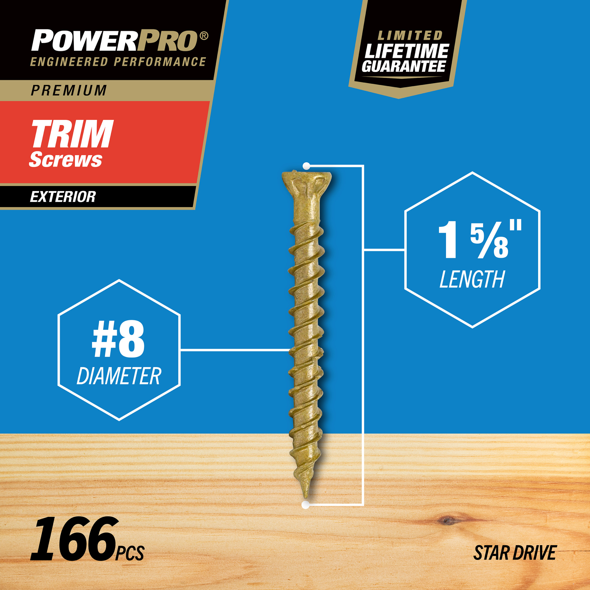 Power Pro&reg; Premium Bronze Exterior Trim Screws (#8 x 1-5/8 in.) - 166 pc
