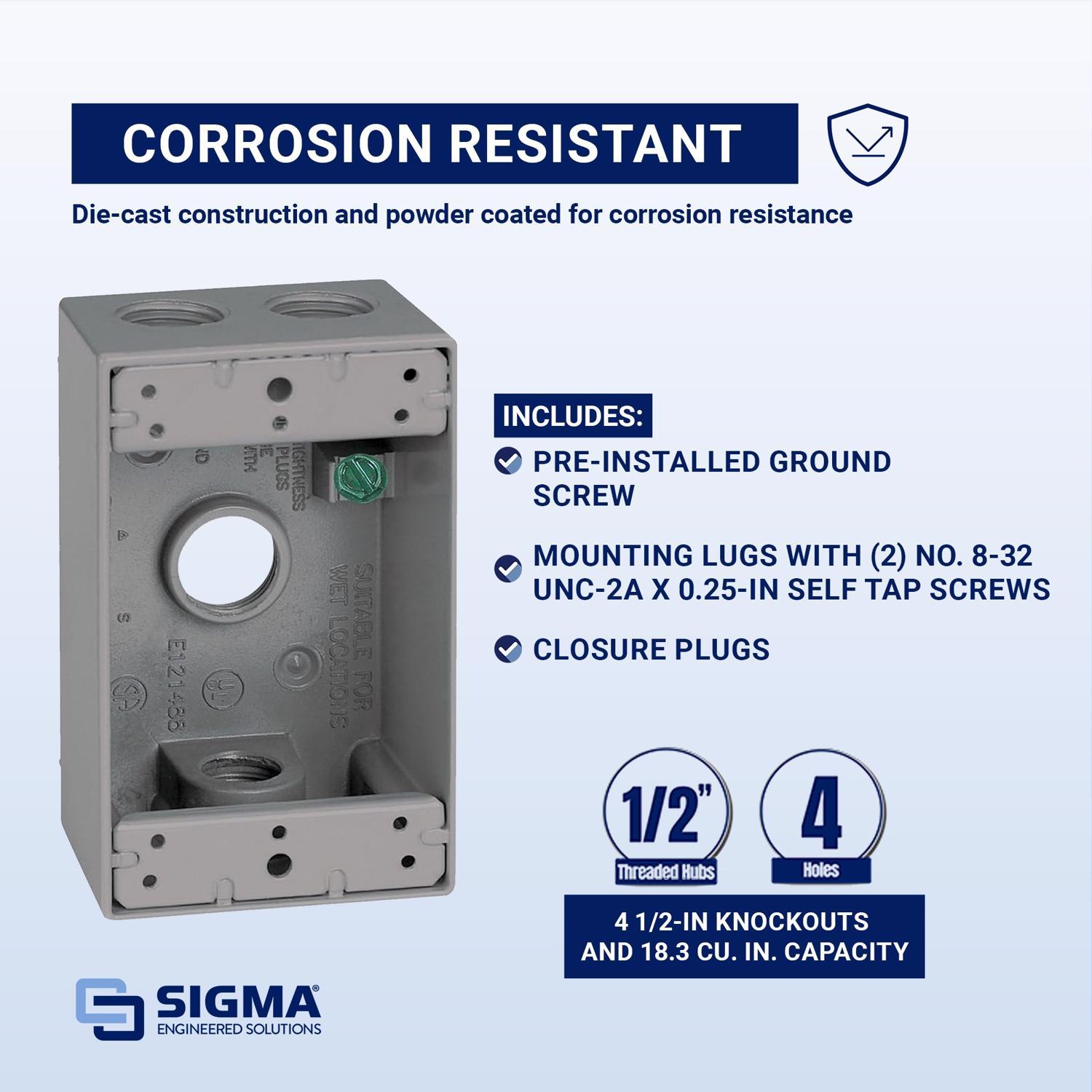 Sigma Engineered Solutions New Work 18.3 cu in Rectangle Die-Cast Metal Weatherproof Box Gray